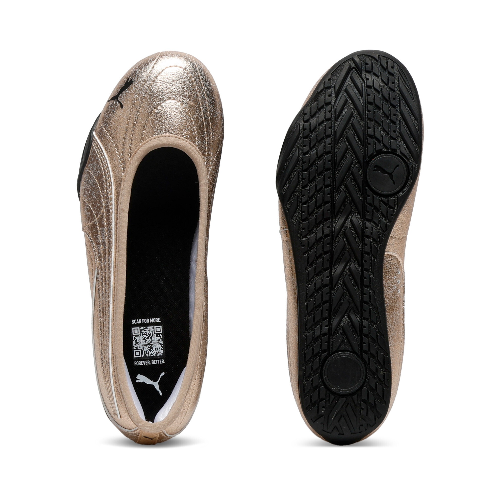 Ballerina PUMA "Catch Metallic Whisper Ballerinas Damen", Damen, Gr. 37,5, gold schwarz, Obermaterial: Synthetik, Textil; Futter: Textil; Innensohle: Textil; Laufsohle: Gummi, Schuhe Ballerina 3