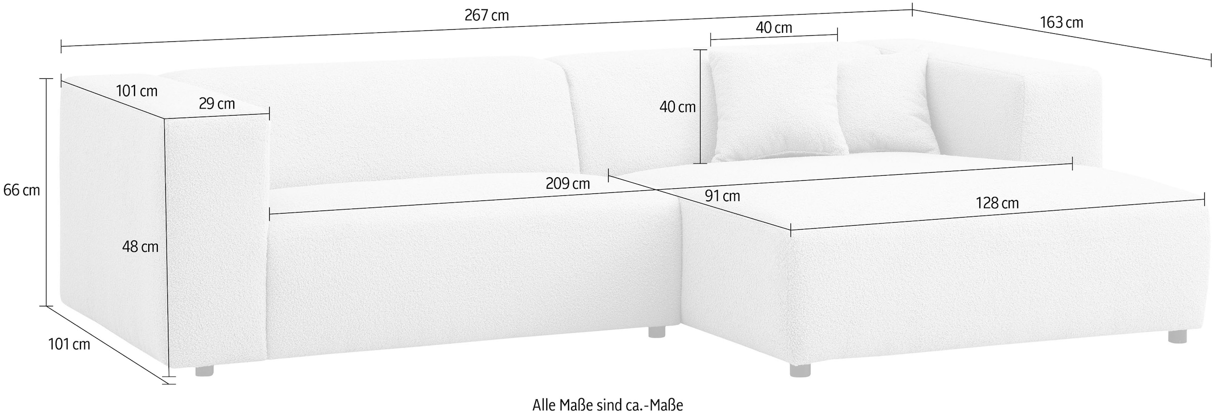 andas Ecksofa »BAKELS, L-Form in Cord oder Boucle-Stoff, moderne Couch«, wahlweise Recamiere rechts/links, bequemer Sitzkomfort