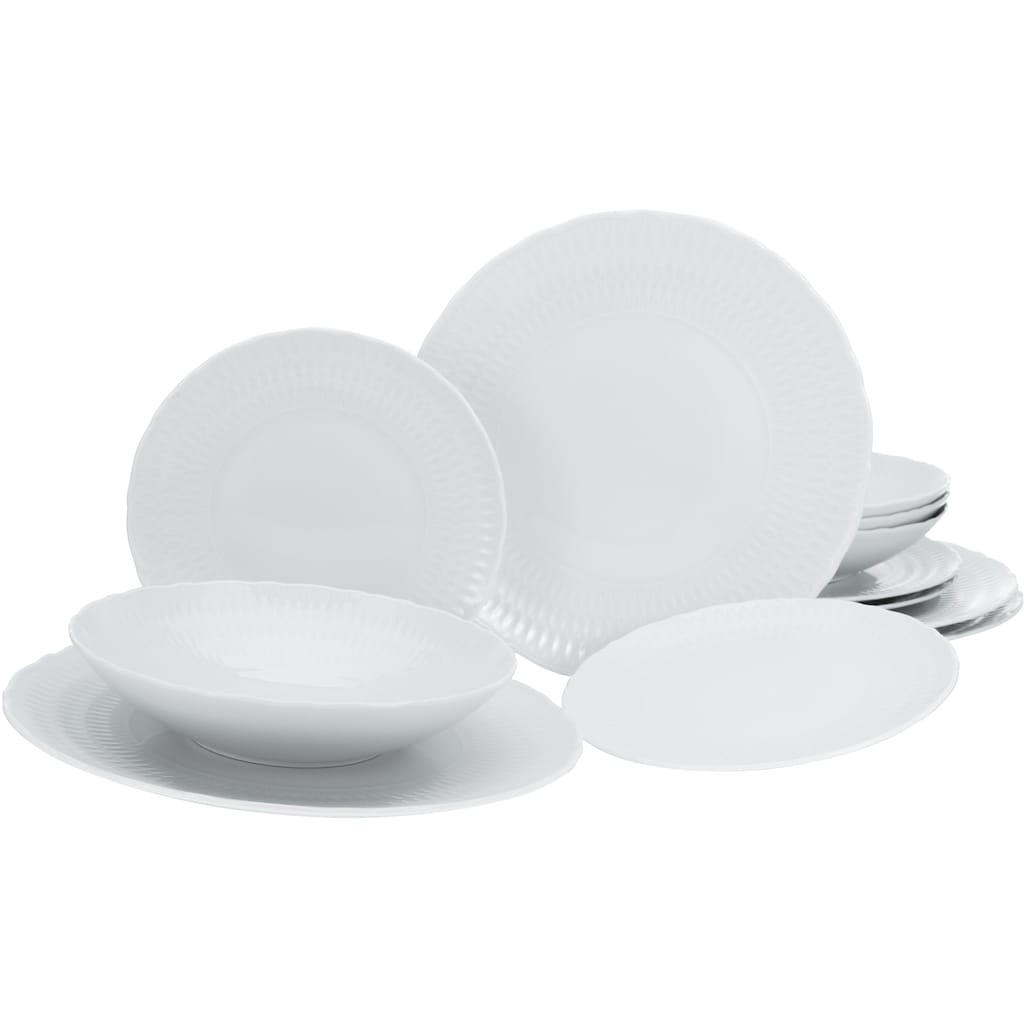 CreaTable Teller-Set »Geschirr-Set Sofia«, (Set, 12 tlg., Tafelservice für 4 Personen), Service, klassisch elegantes Relief, 12 Teile, für 4 Personen