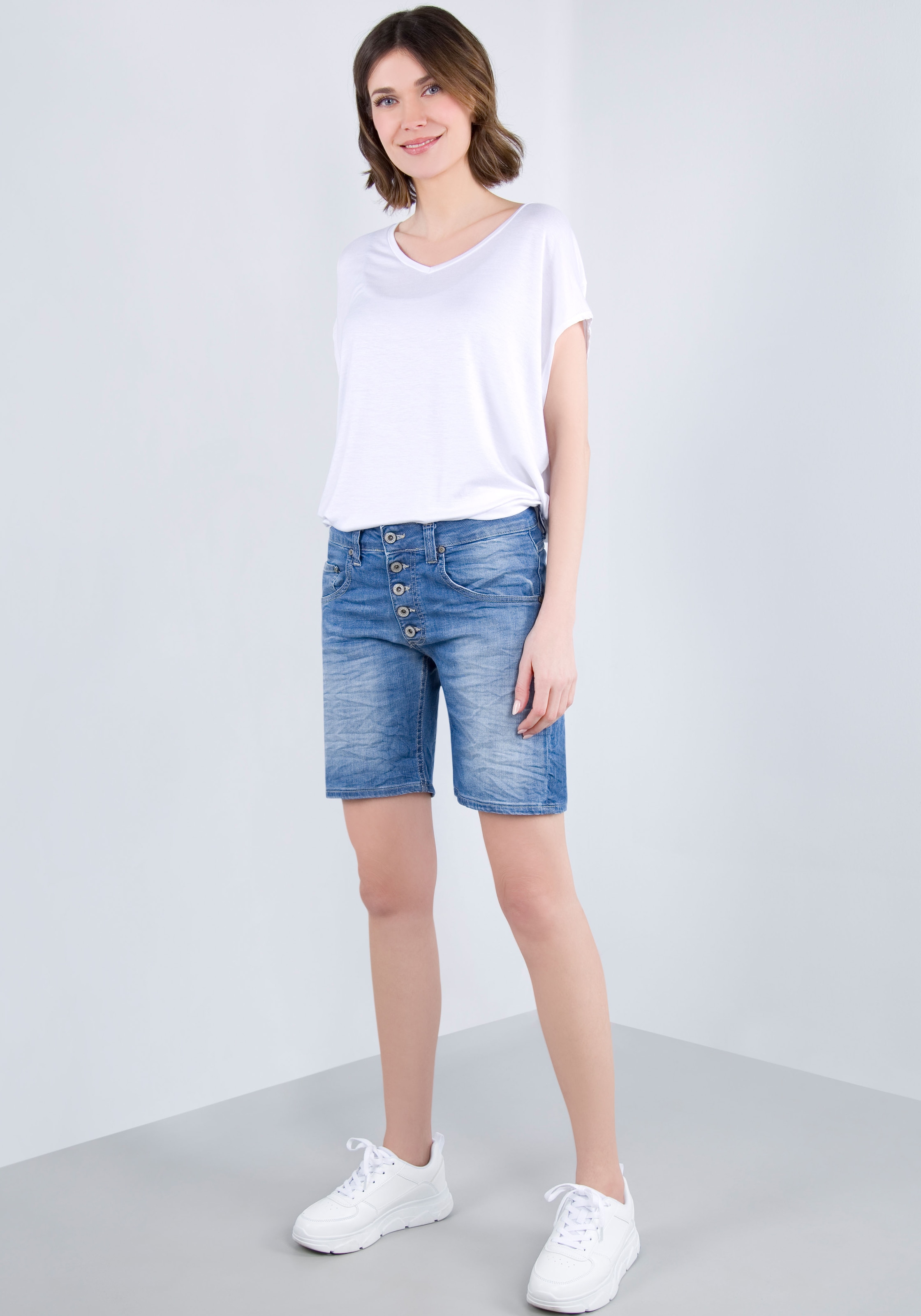 Please Jeans Shorts, mit sichtbarer Knopfleiste