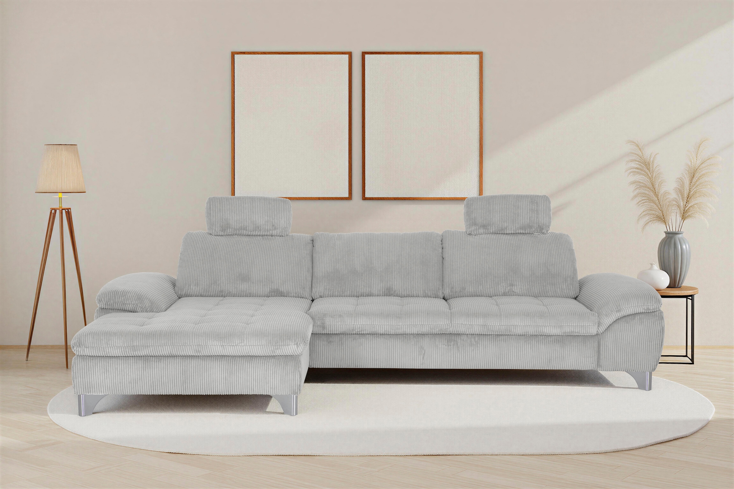 Die PlanBar Ecksofa "Recamiere MP-IN14007 L-Form, Breite 318 cm" wahlweise mit Schlaffunktion und verstellbaren Kopfstützen