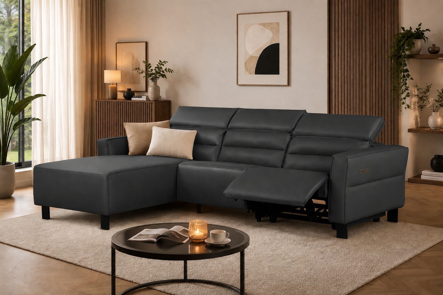OTTO home Sofa "CARPARI Naturleder,L-Form,224 cm, man./elektr. Relaxfunktion" (USB A/C), sowie Kopfteilverstellung