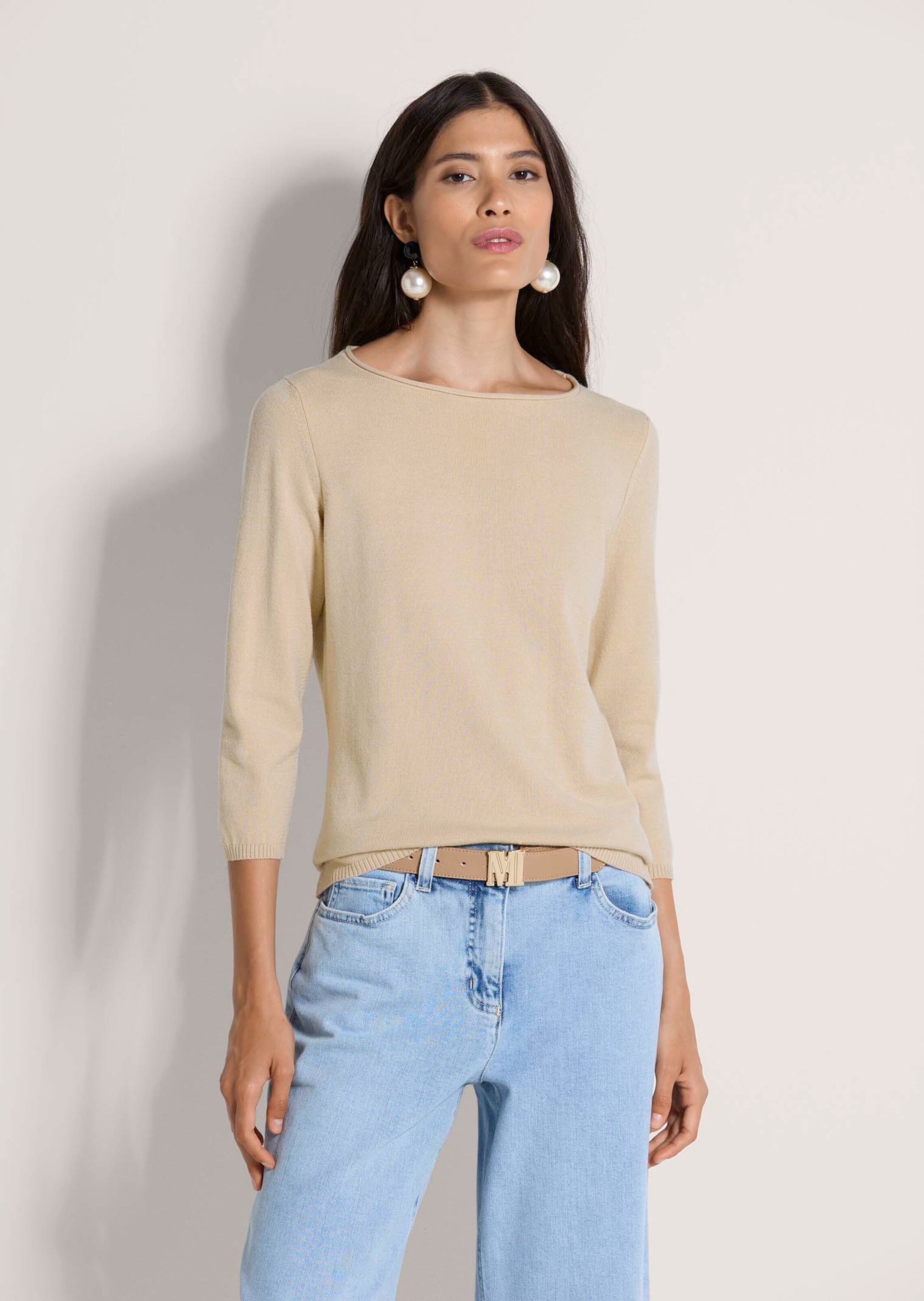 Thumbnail - MADELEINE Longpullover "Feinstrickpullover Basic-Pullover mit Rollkante" Eleganter U-Boot-Ausschnitt