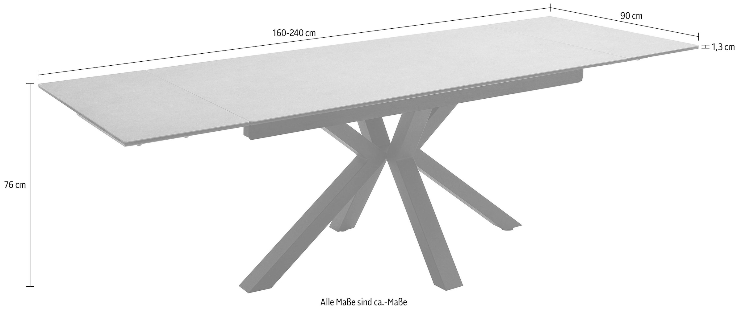 MCA furniture Esstisch »Nagano«, Esstisch Glas-Keramik mit Stirnauszug