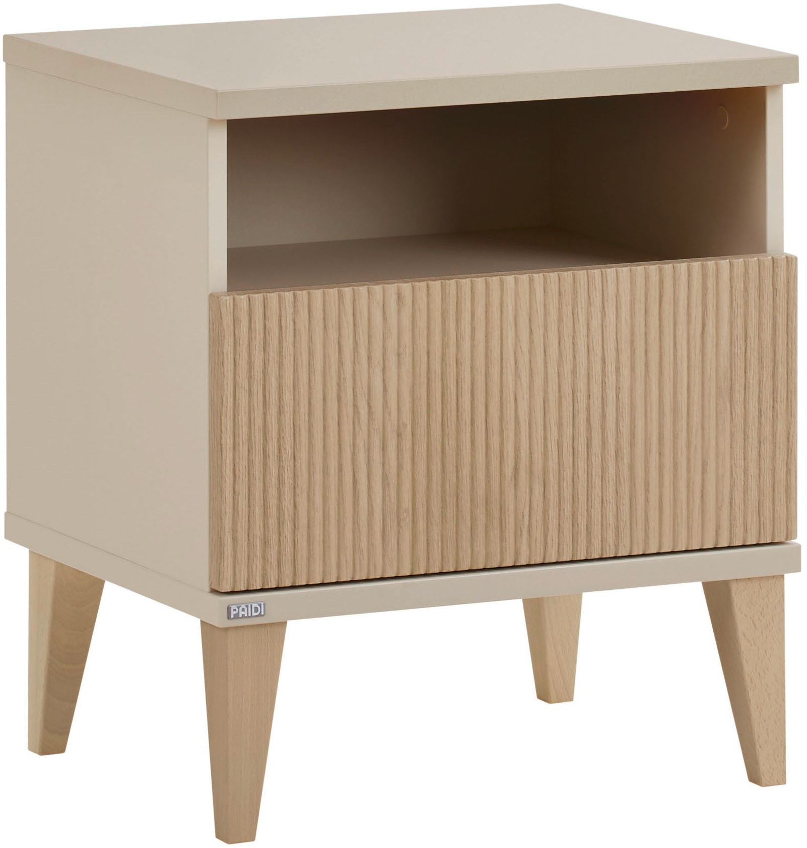 PAIDI Nachtkommode »JONTE in Beige, Schublade mit Soft-Close« B/H/T ca. 48/55/40cm, Cashmere-Beige/Light Oak,  moderner & stabiler Nachttisch mit Massivholz-Füßen