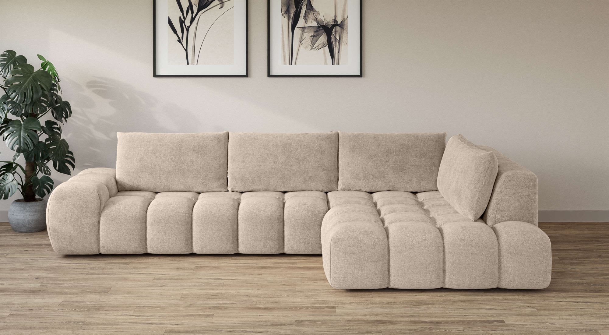 OTTO home Ecksofa "AZITA L-Form, XL 296 cm - Designsofa in Bubble-Optik" lose Rückenkissen, traumhafte Steppung