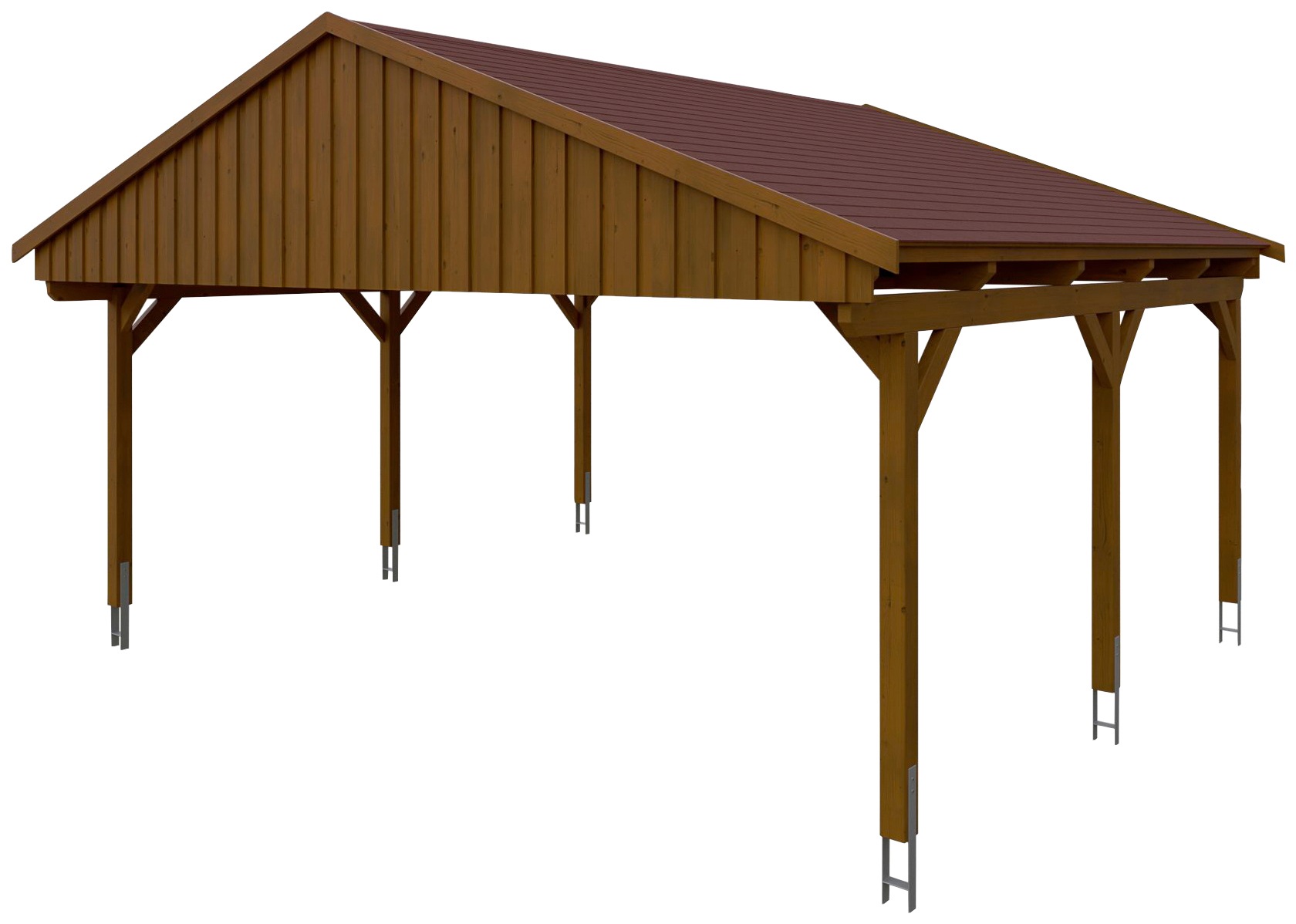 Skanholz Doppelcarport »Fichtelberg«, braun, mit roten Schindeln