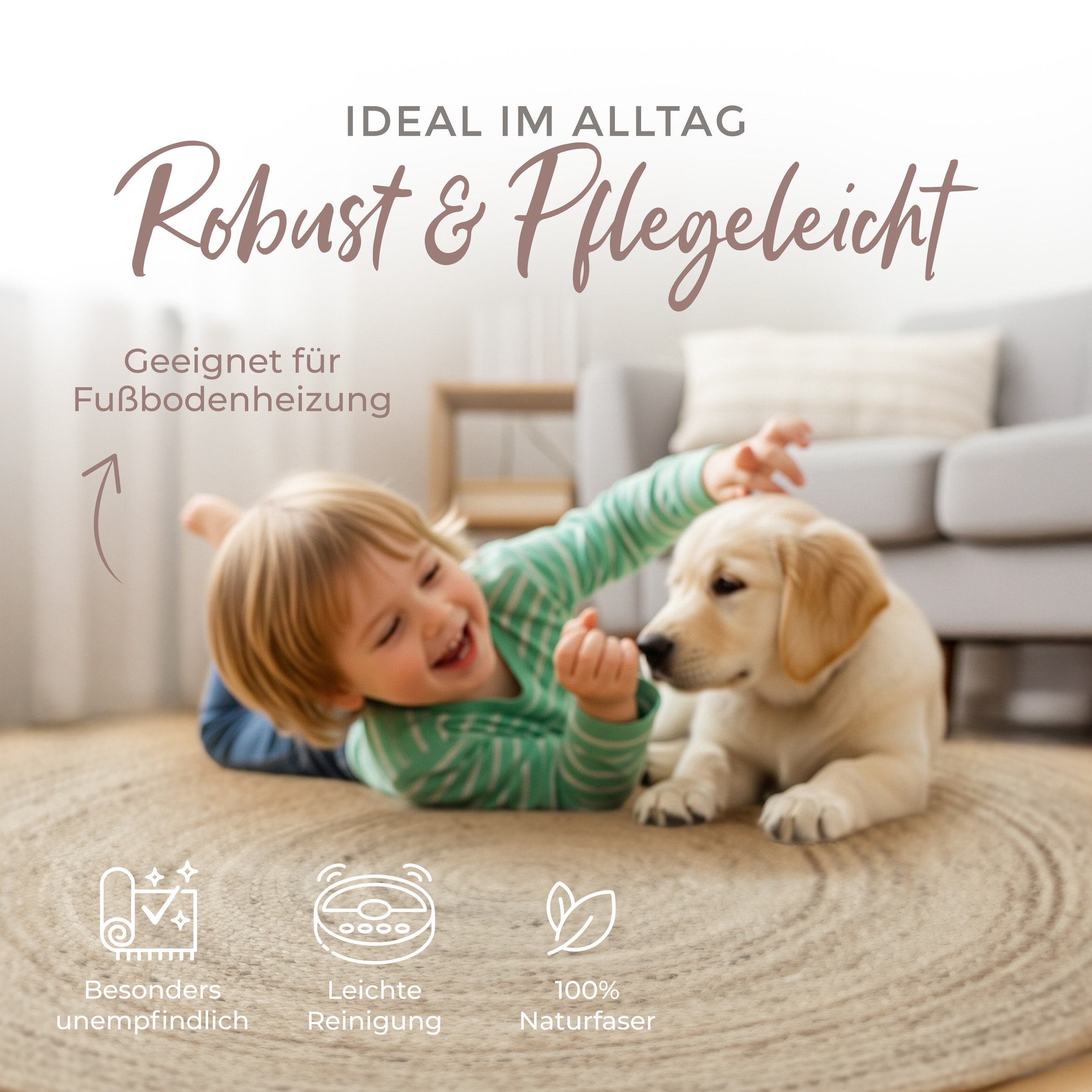 carpetfine Teppich »Nele Juteteppich Naturfaser«, rund, 6 mm Höhe, geflochtener Wendeteppich aus 100%Jute, in rund und oval, viele Größen