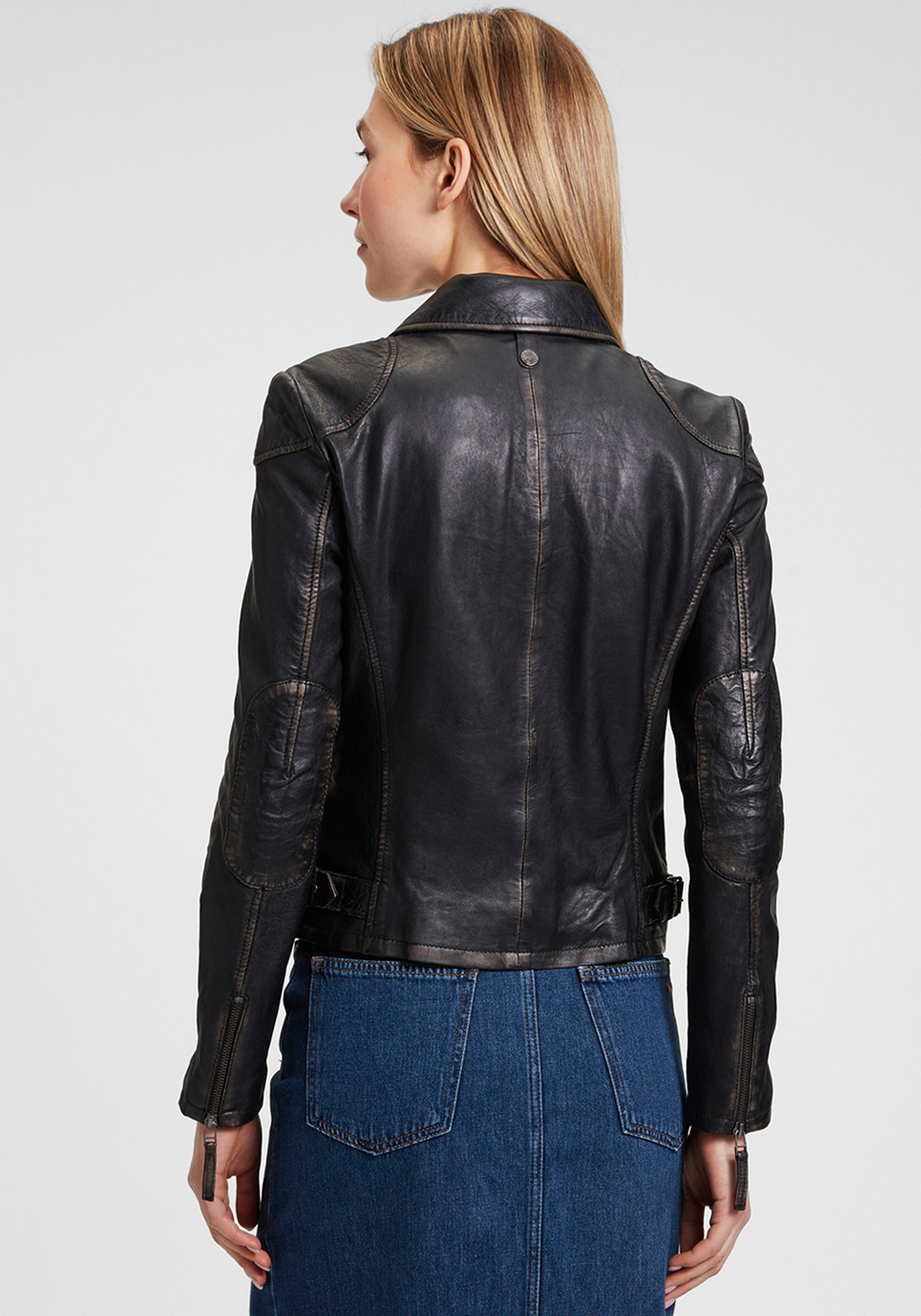 Mauritius Lederjacke »MWPeggie«, im Vintage-Look, asymetrischer Reißverschluss, Reverskragen