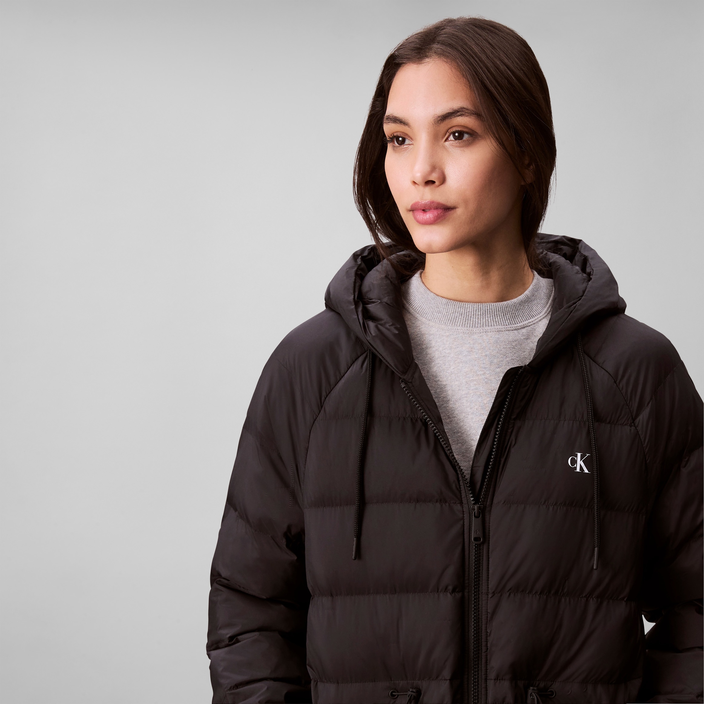 Calvin Klein Jeans Steppmantel »LGHTWGHT LG MD LNGTH«, Mit Rundhalsausschnitt