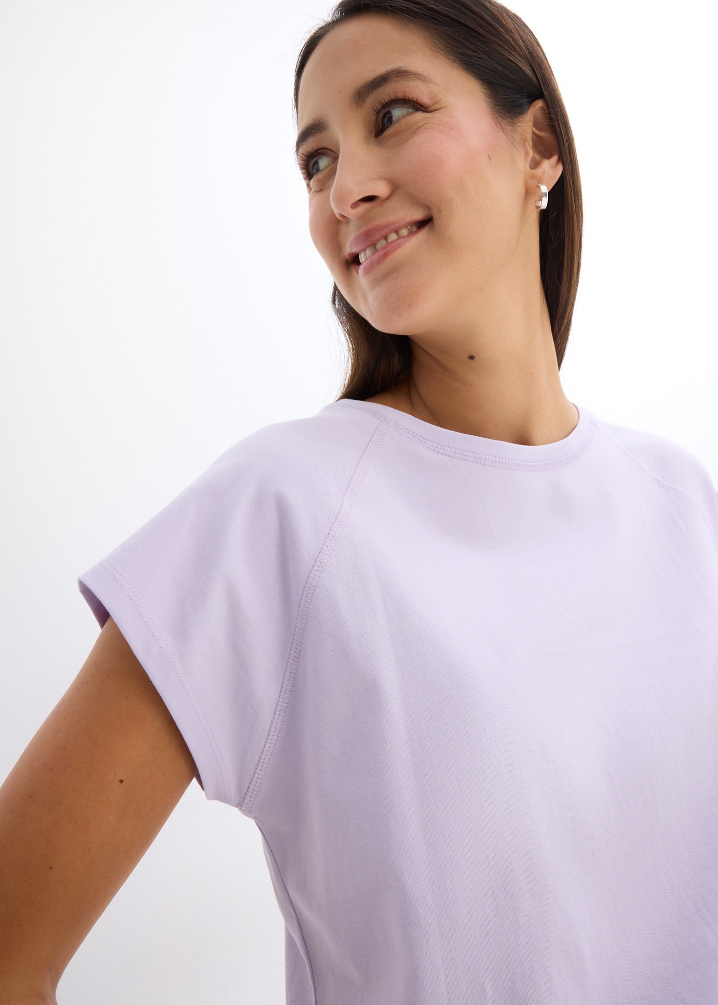 T-Shirt BONPRIX, Damen, Gr. 36/38 (S), zartflieder, Jersey, Obermaterial: 100% Baumwolle, unifarben, bequem Po-bedeckend, Rundhals, Raglanärmel, Shirts T-Shirt, bequeme Passform, Raglan-Kurzarm, aus Baumwolle 2