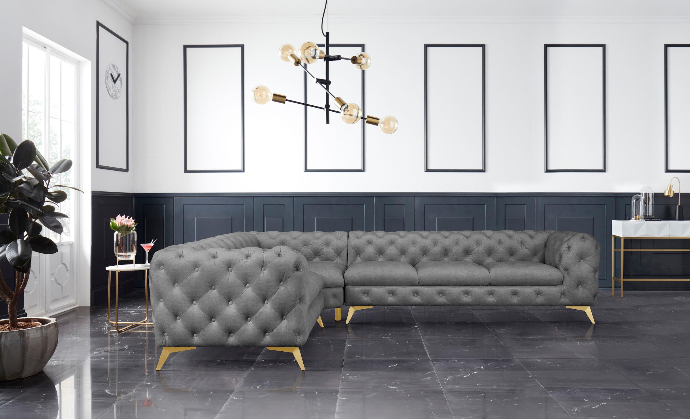 Leonique Chesterfield-Sofa "Ecksofa GLYNIS L-Form mit Wellenunterfederung, günstig online kaufen