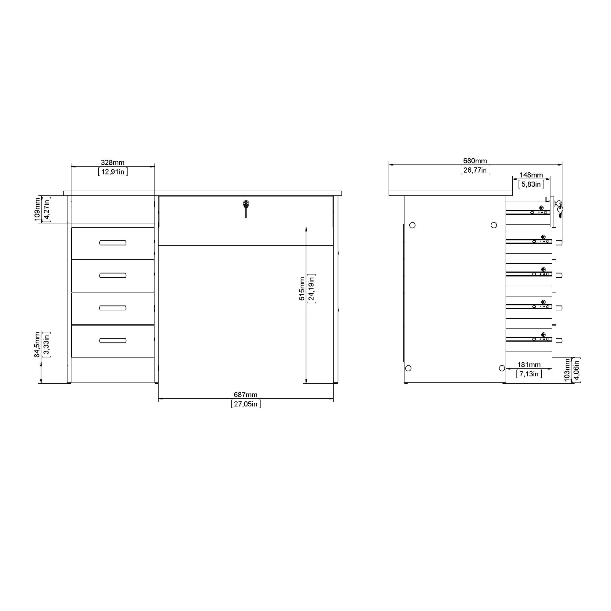 Home affaire Schreibtisch »Funktion Plus, Arbeitstisch, Bürotisch«, mit 5 Schubladen, 1 abschließbar, 1 offenes Fach, Breite 109 cm