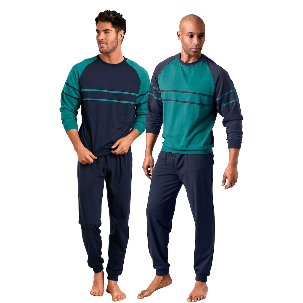 le jogger® Pyjama »Schlafanzug für Herren im Doppelpack«, (Packung, 4 tlg., 2 Stück), in langer Form mit aufgesetzten Streifen