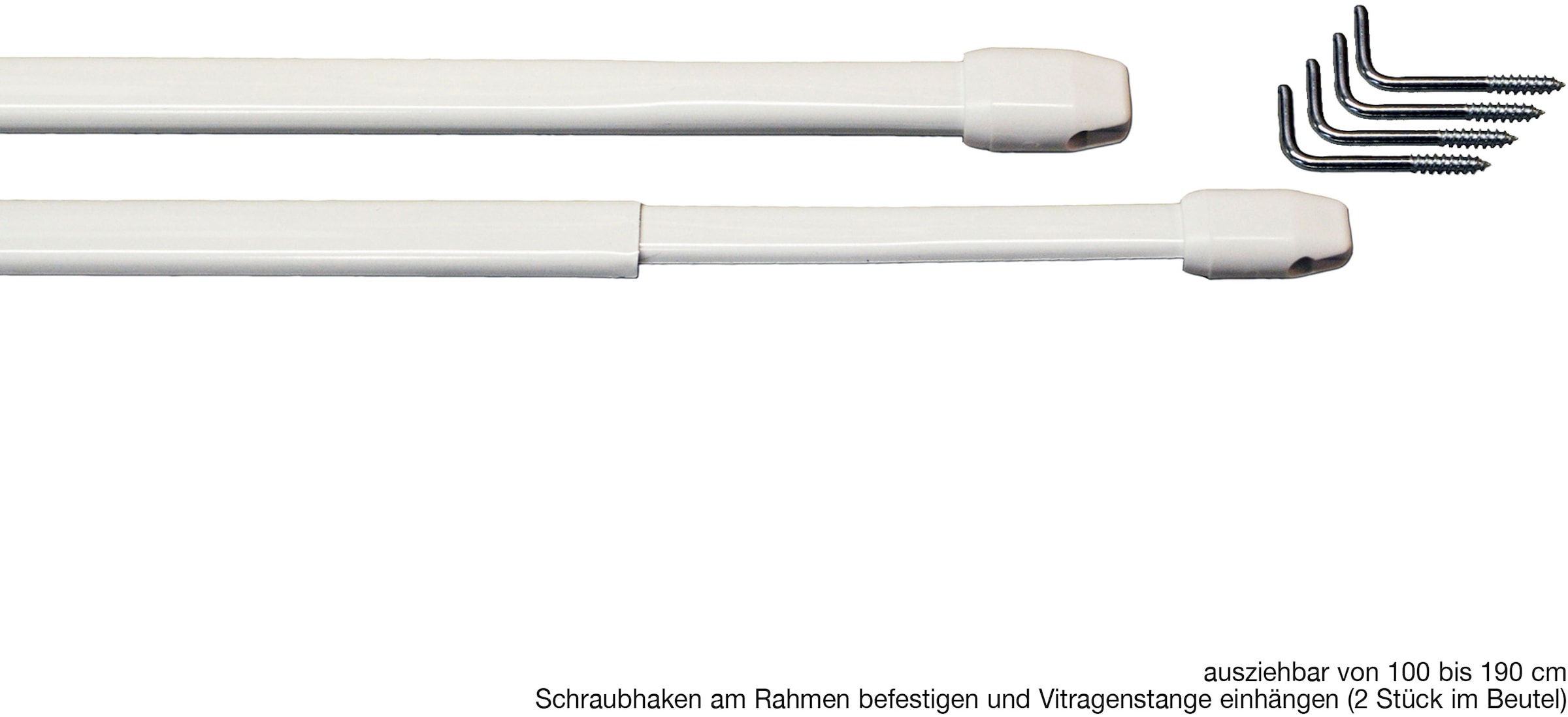 GARESA Vitragenstange "Vitragenstange "11 mm"" Ø 11 mm ausziehbar, Fixmaß zum Schrauben auf dem Fensterrahmen, einfache Montage, 2 Stück
