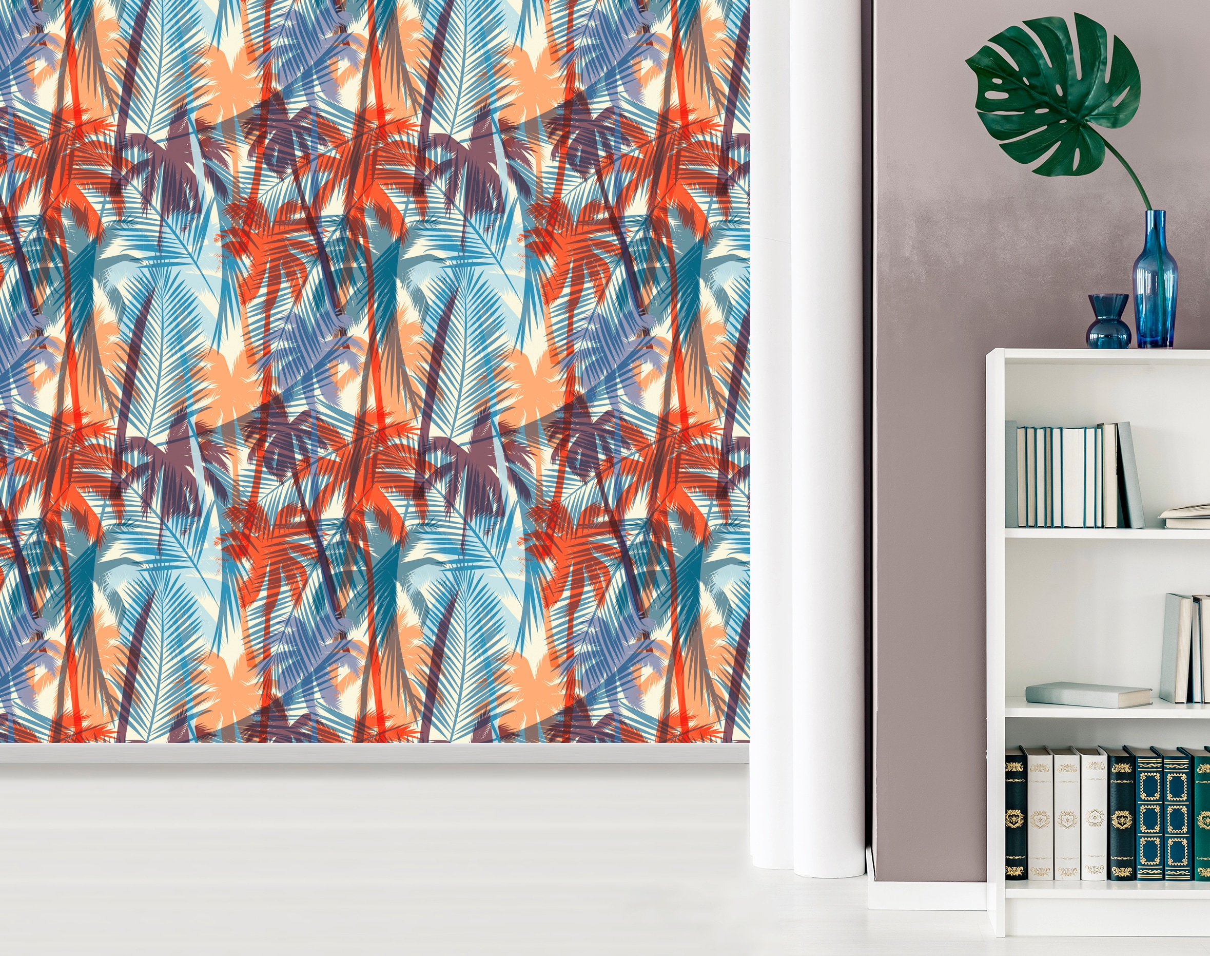 queence Vinyltapete »Palmen«, floral-geblümt-gemustert-Motiv, 90x250cm, selbstklebend, kinderleichte Anbringung, Sticker