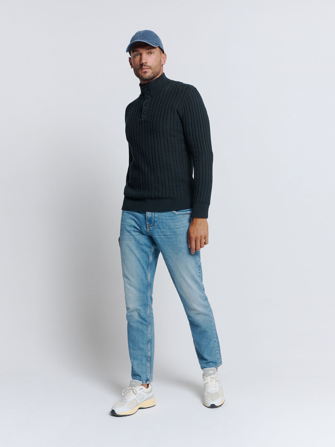 NO EXCESS Rollkragenpullover »No Excess Jacquard-Pullover mit Halbknopfleiste«