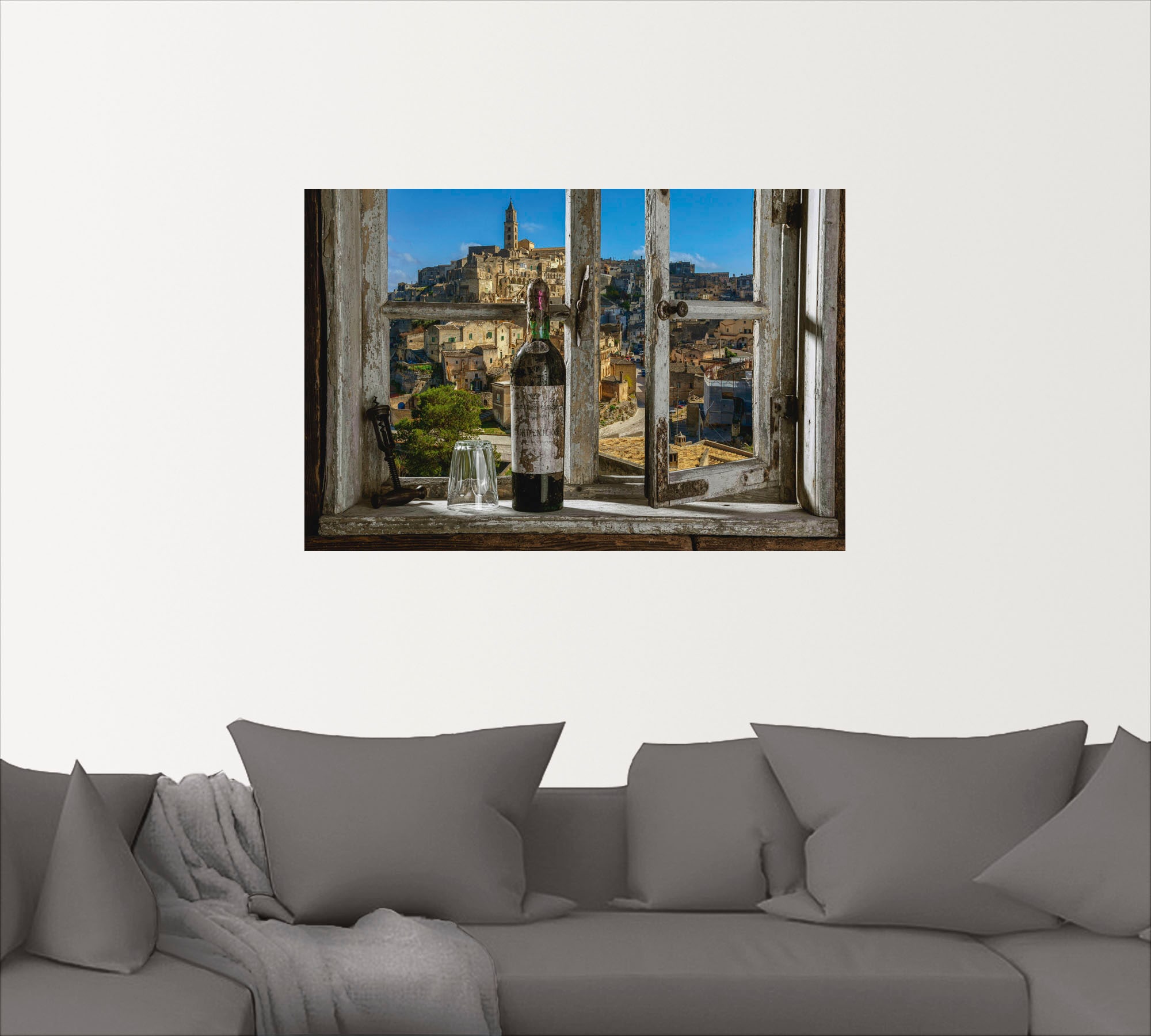Artland Wandbild »Blick aus dem Fenster Matera, Italien«, Fenster & Türen, (1 St.), als Alubild, Outdoorbild, Leinwandbild, Poster, Wandaufkleber