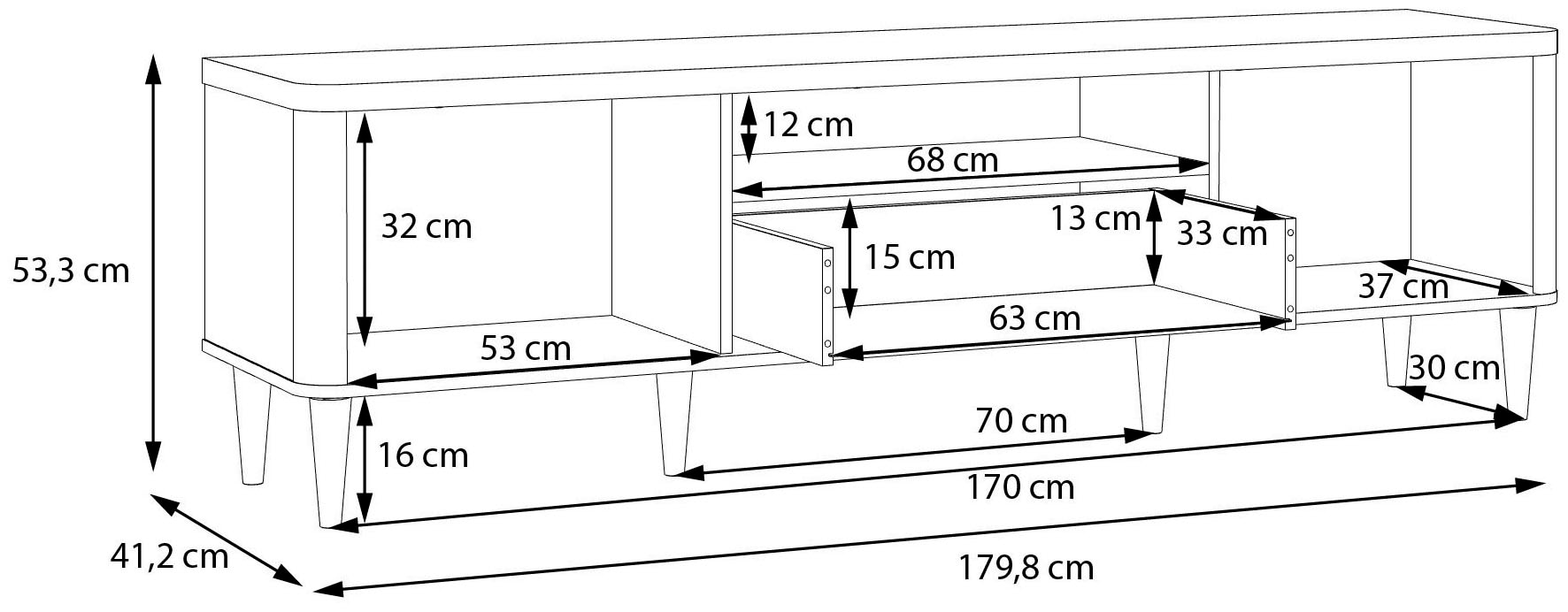 FORTE TV-Board, B/H/T 179,8/53,3/41,2 cm Echtholzfüße