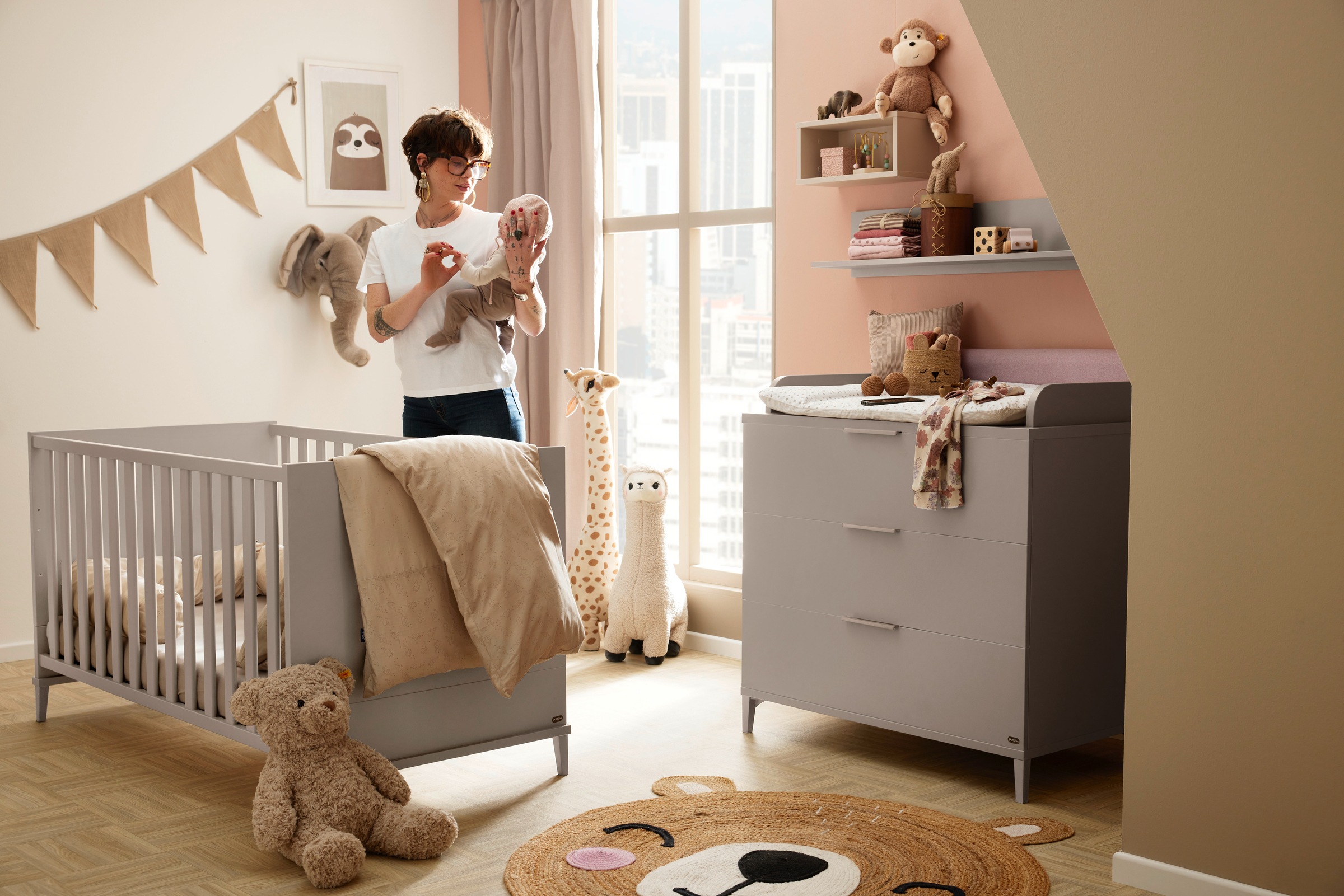 YUNY by PAIDI Babybett "BROTHER STU in Taupe", Gitterbett höhenverstellbar, günstig online kaufen