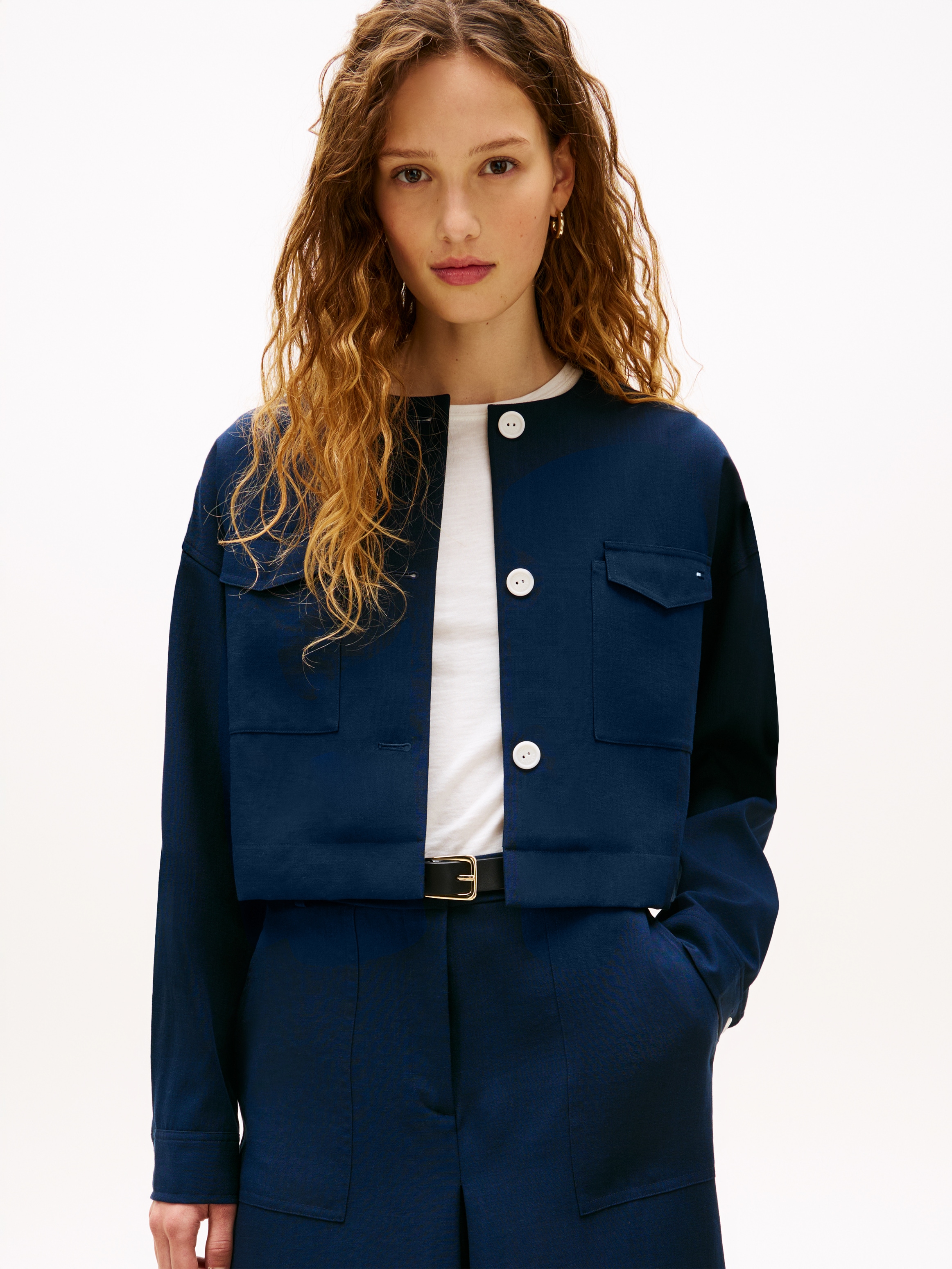 Tommy Hilfiger Kurzblazer "TAILORED UTILITY CROPPED JACKET" Boxy Fit, ohne Kragen