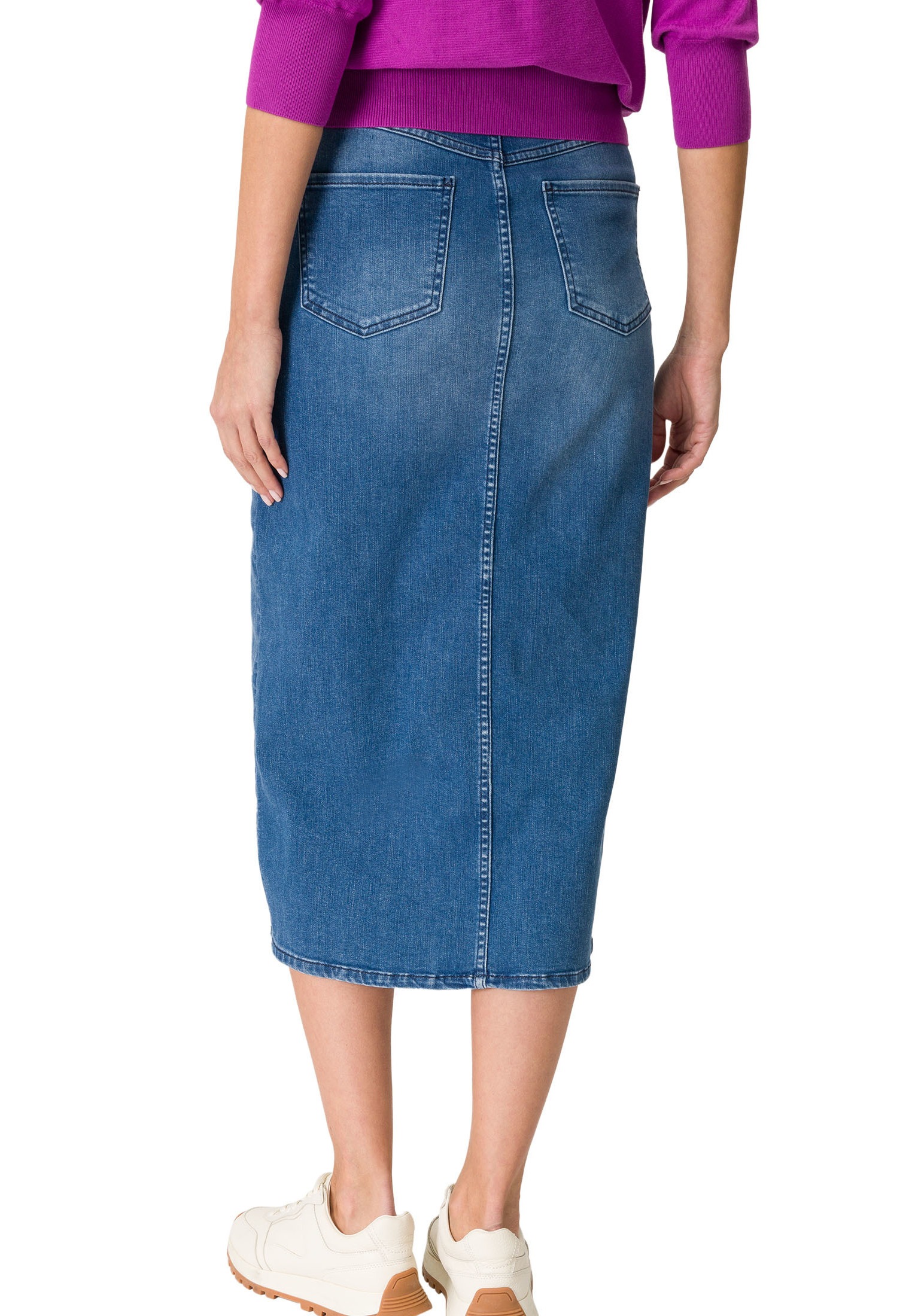 Zero Midirock »zero Jeansrock Midi mit Schlitz«, Schlitz