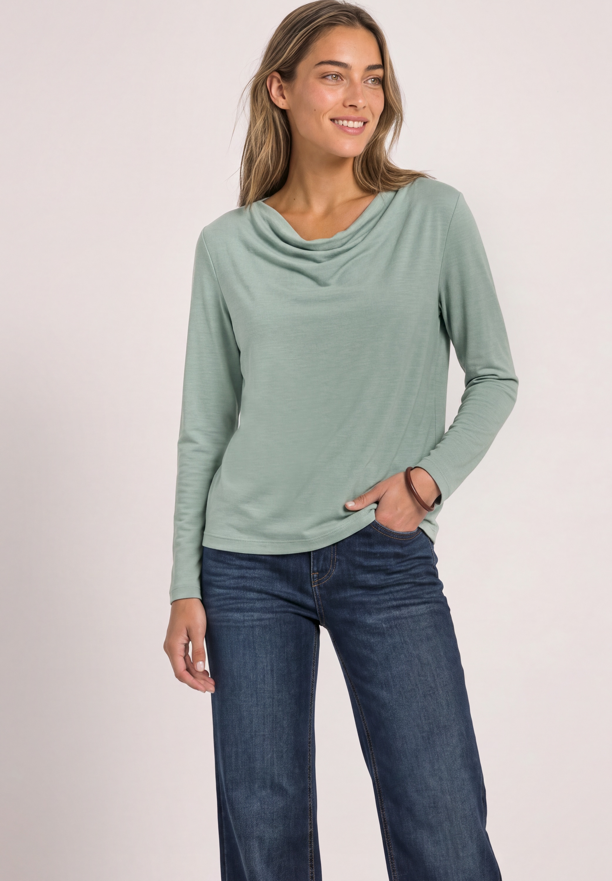STREET ONE Langarmshirt mit Wasserfallausschnitt