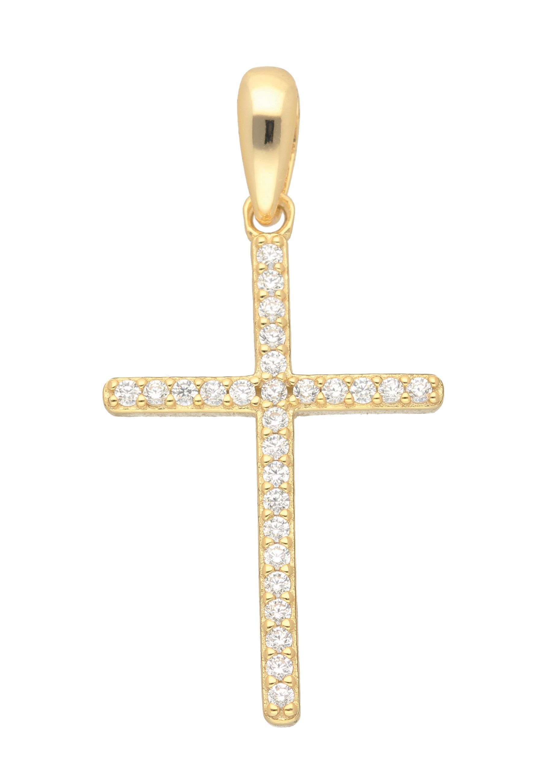 ADELIA ́S Damen Kreuzanhänger "Damen & Herren 925 Silber Kreuz Anhänger mit Zirkonia", Silber 925 (Sterlingsilber), gold, Silber 925 (Sterlingsilber),