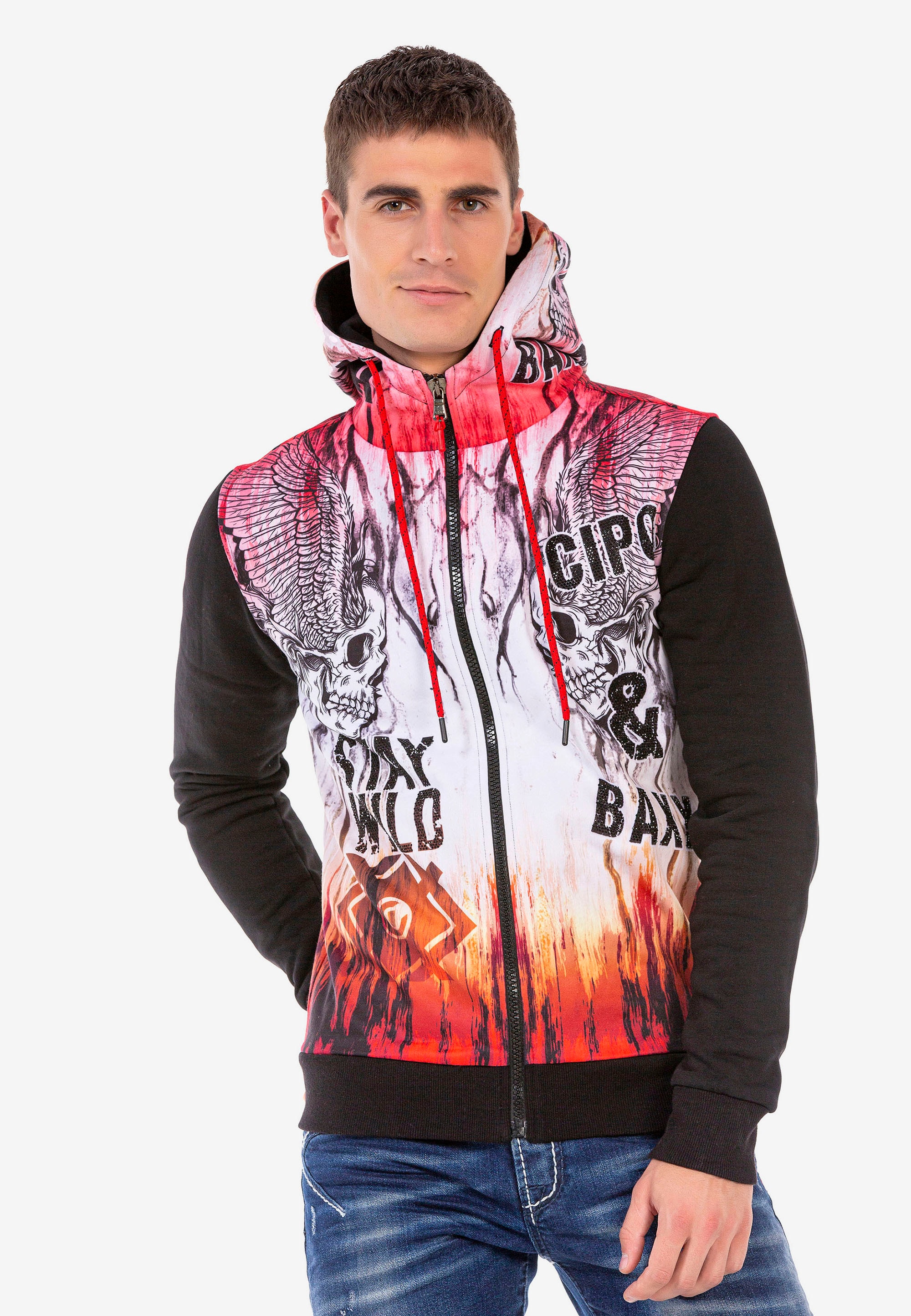Cipo & Baxx Sweatjacke, mit coolen Totenkopf-Prints