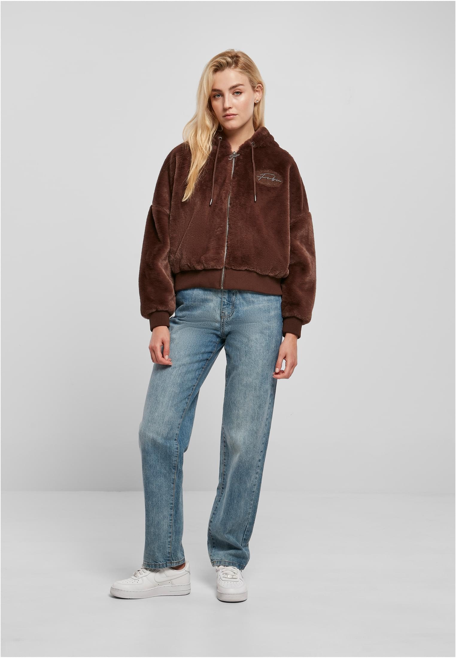 (1 St.), brown«, Rhinestone Sommerjacke FW224-022-1 BAUR Kapuze kaufen Jacket ohne »Damen Fubu Signature Fur |
