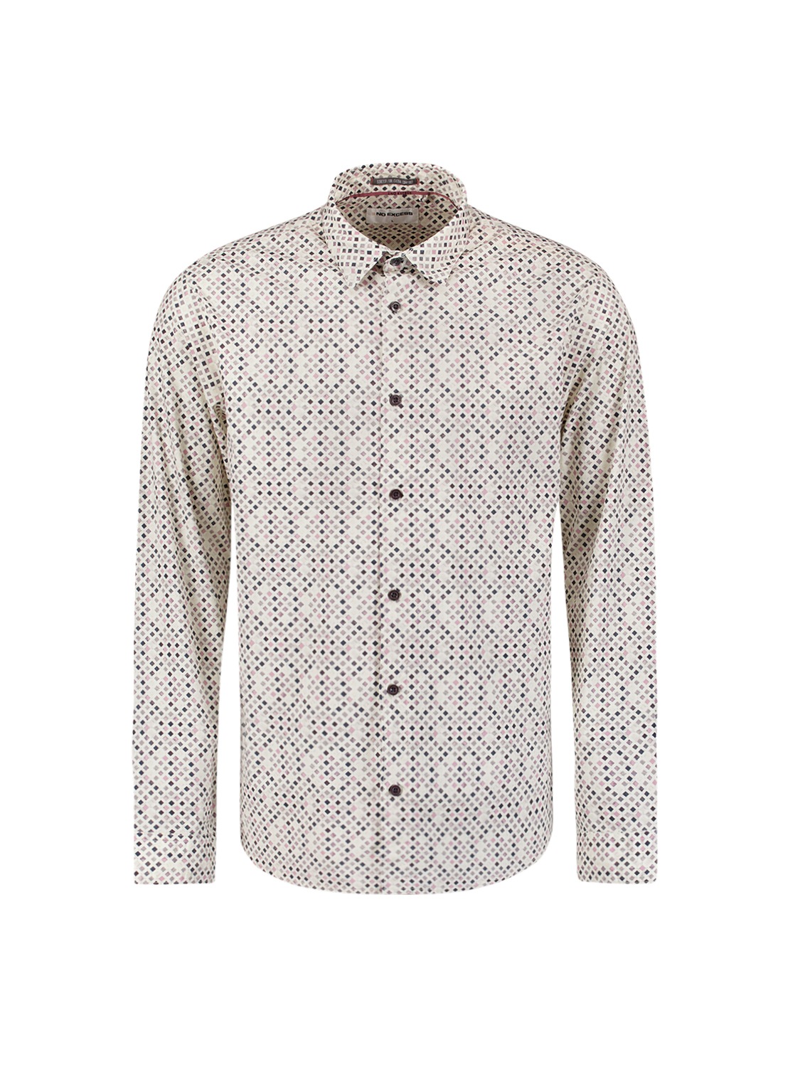 Langarmhemd NO EXCESS "No Excess Stretchhemd mit Print Shirt Stretch Allover Printed", Herren, Gr. S, Normalgrößen, mauve, 97% Baumwolle, 3% Elasthan, regular fit, Hemden