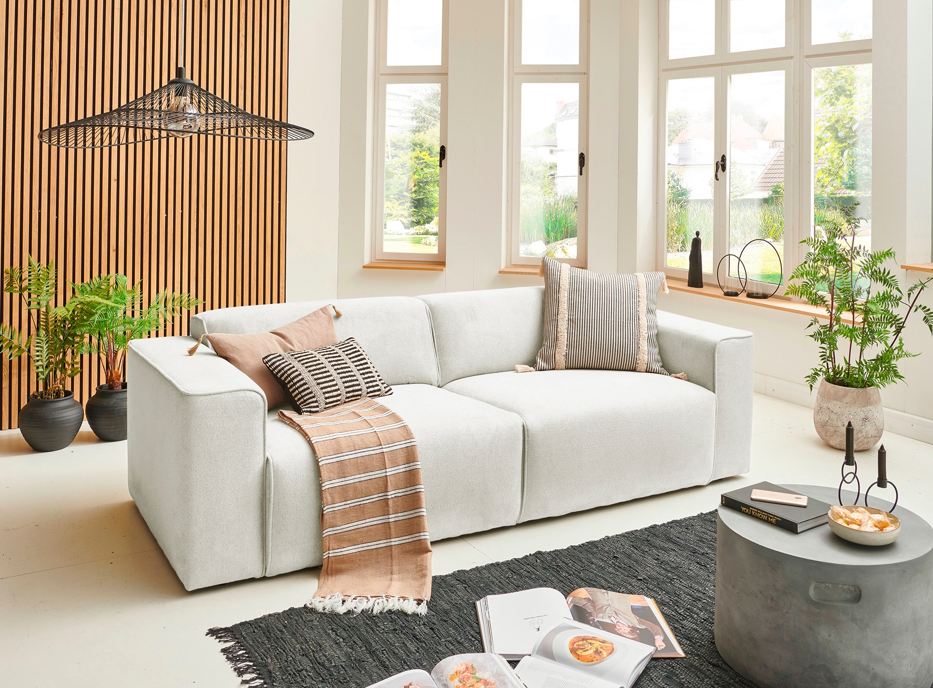 Home affaire 3-Sitzer "Noord mit Kedernaht, Breite 232 cm" Cord, Struktur, Webstoff, mit Wellenunterfederung, Massivholzrahmen