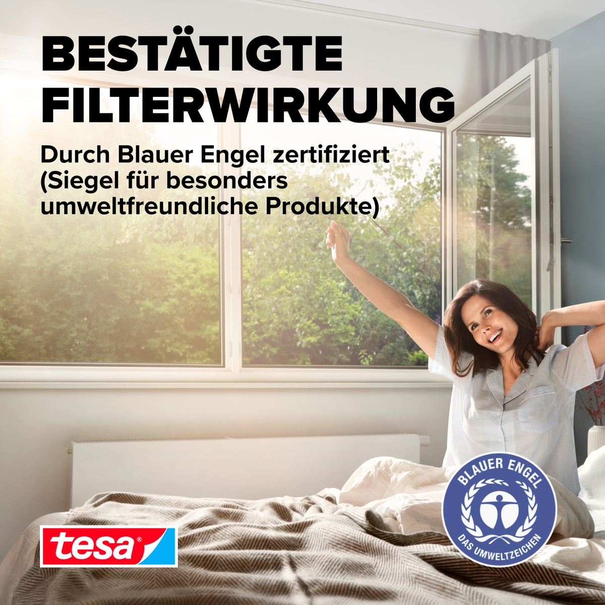 tesa Insektenschutz-Fensterrahmen »Pollenschutzgitter für Fenster - 1,5m x 1,8m«, Pollenschutzgitter - ohne Bohren- zuschneidbar -anthrazit