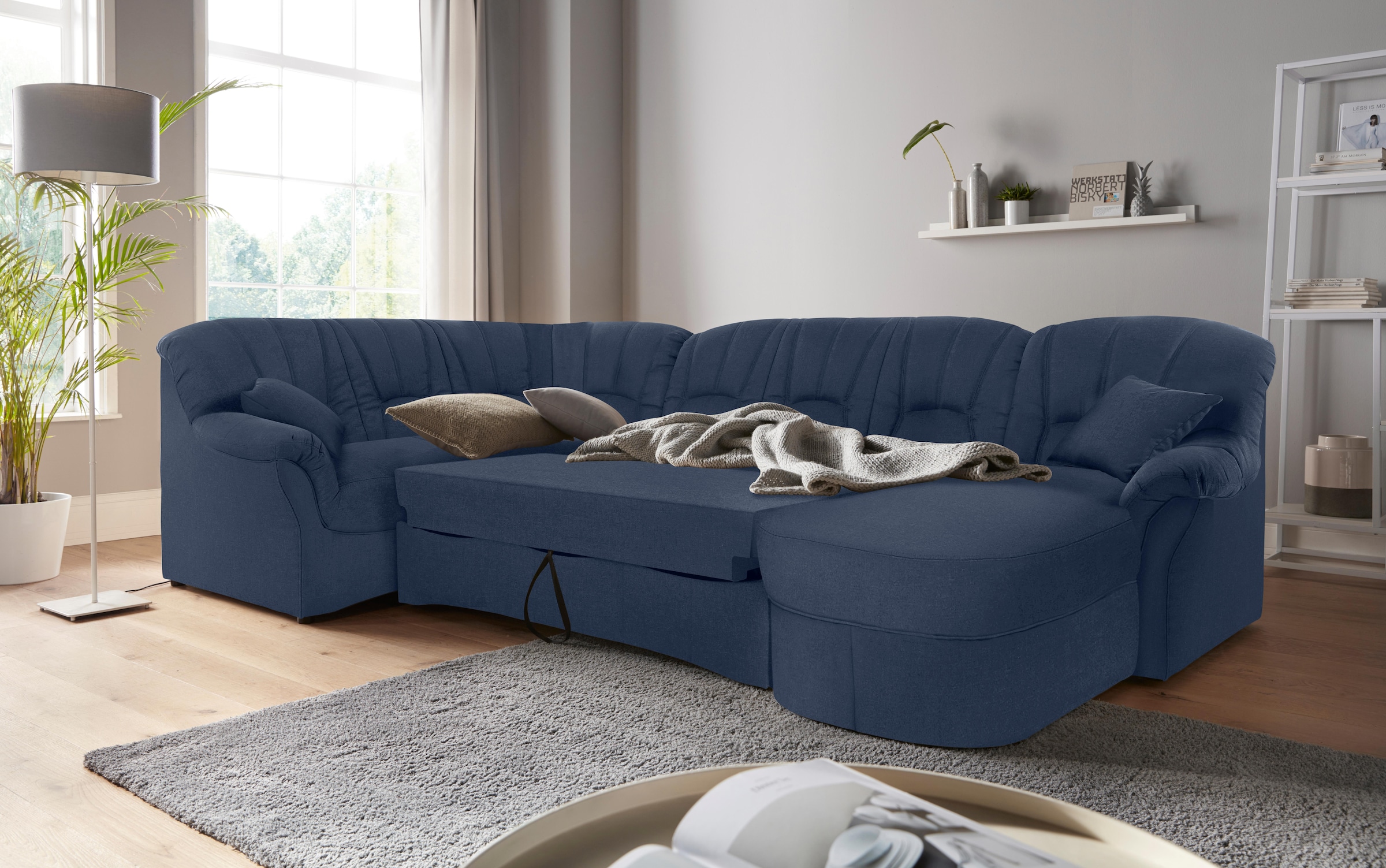 DOMO collection Wohnlandschaft »Bahia mit viel Platz, zeitloses Design, U-Form«, wahlweise mit Bettfunktion