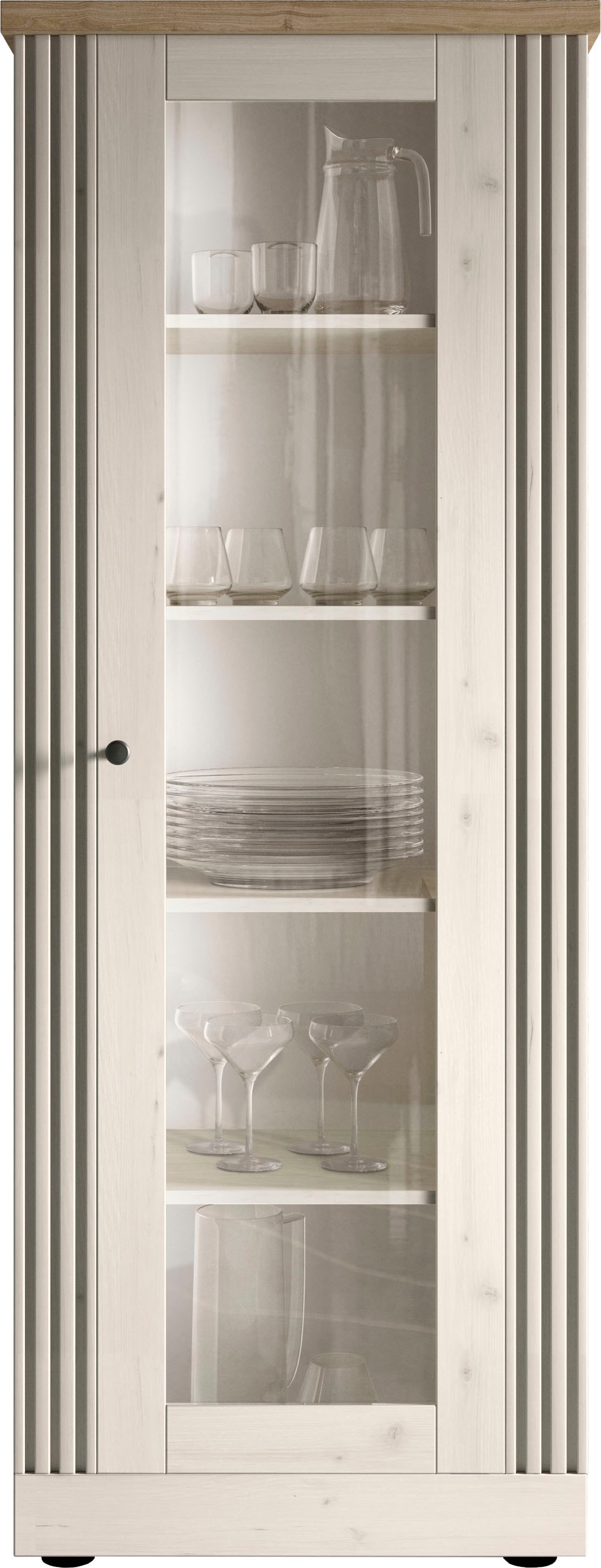 Home affaire Vitrine »Country Höhe 192 cm, Hochschrank mit 1 Tür, Anrichte, Standvitrine«, im Landhausstil, viel Strauraum, mit Metallgriff, MDF Rahmen