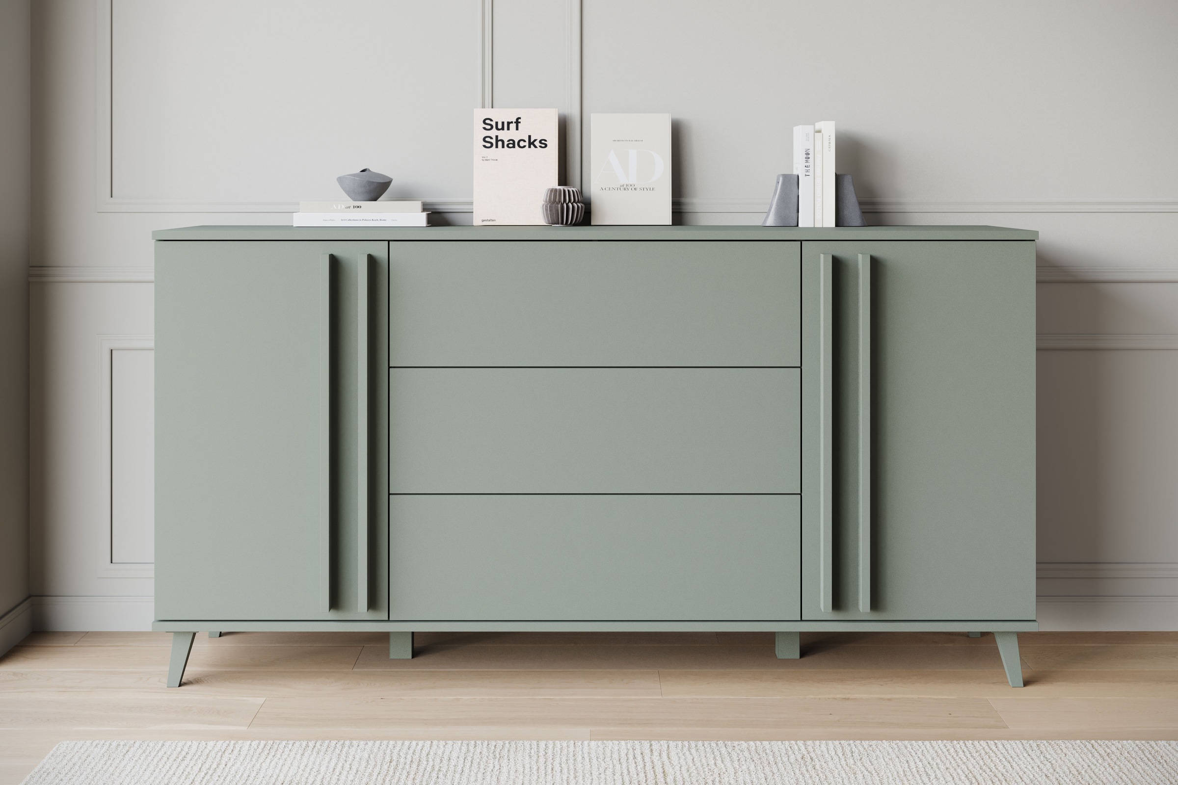 Home affaire Sideboard "Helsinki, Kommode mit 2 Türen und 3 Schubladen, Breite 150 cm" 1 Stk. tlg. Push-to-Open-Schubladen, höhenverstellbare Einlegeböden