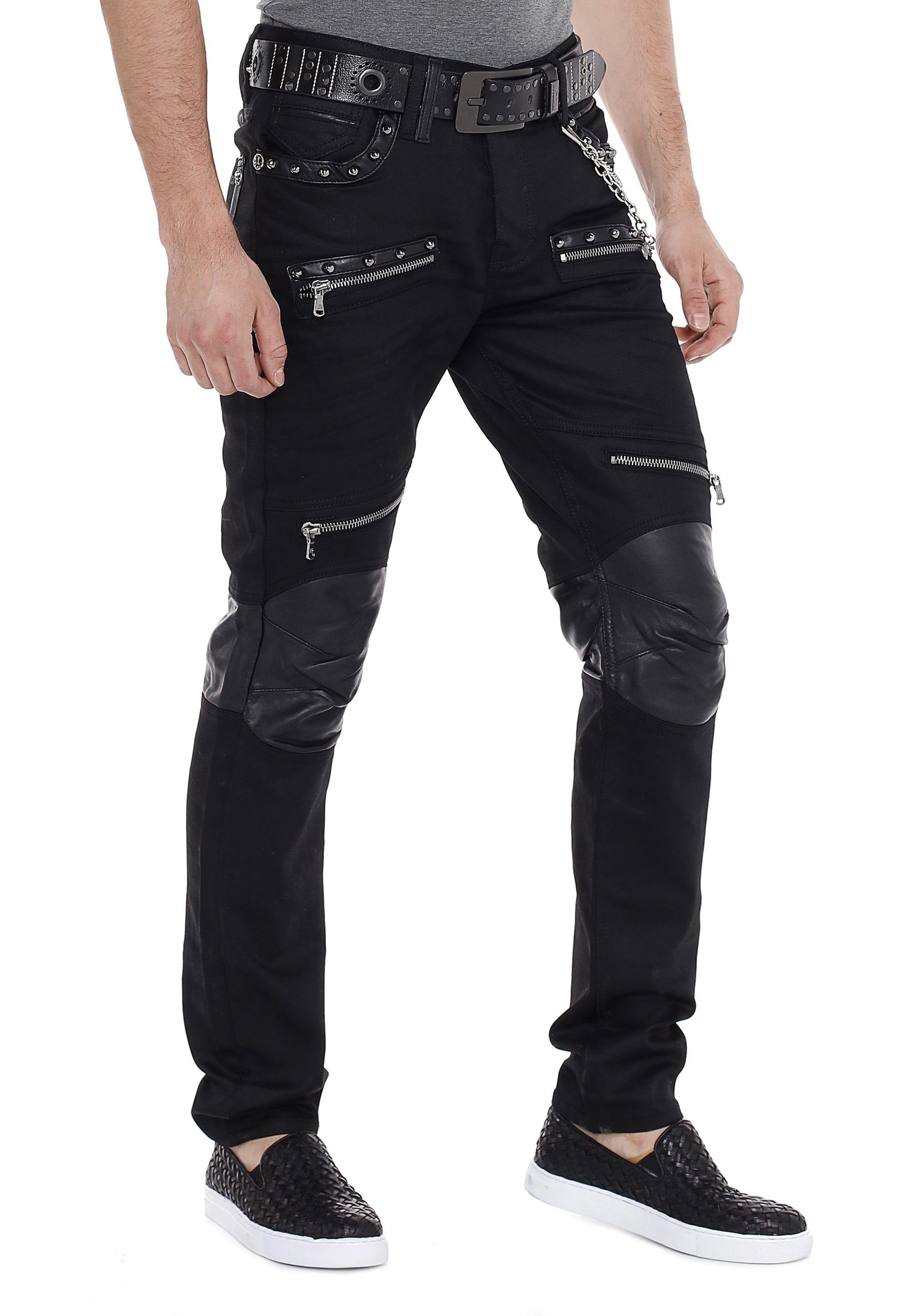 Cipo & Baxx Slim-fit-Jeans, mit Leder Einsatz