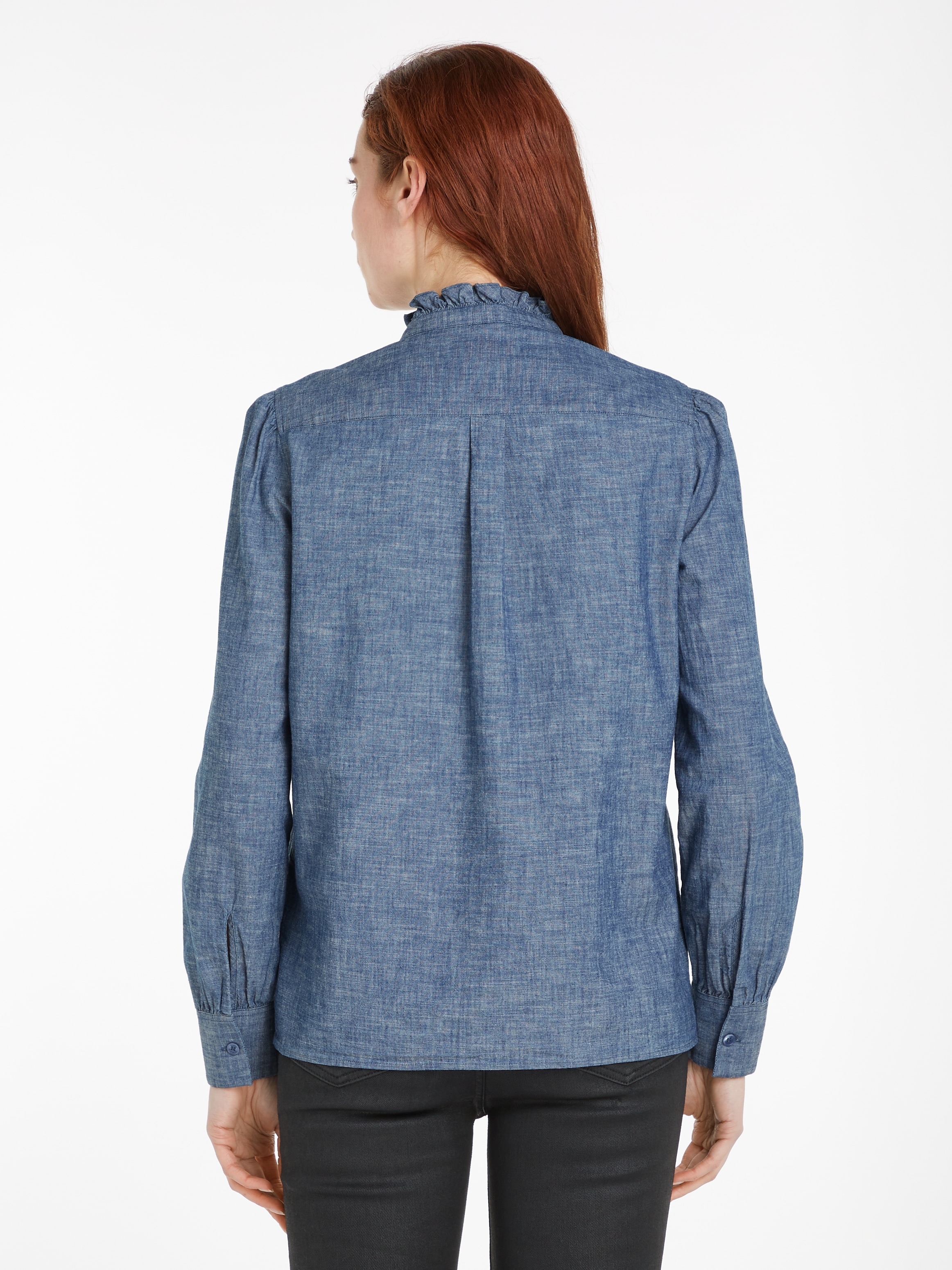 Tommy Hilfiger Shirtbluse »CHAMBRAY RUFFLE RELAXED SHIRT«, mit Rüsche, Cahmbray Qualität