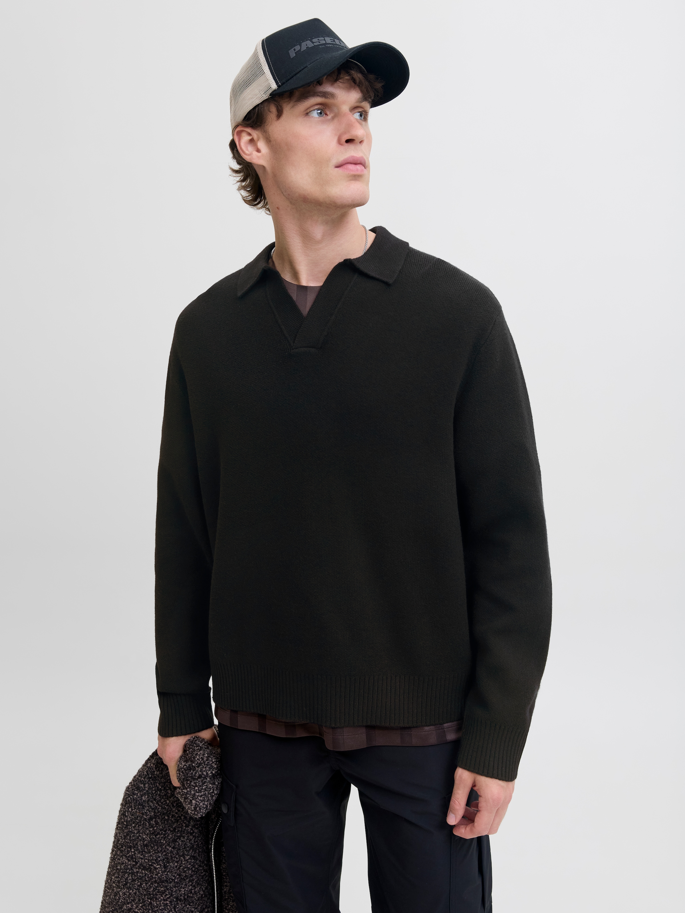 Jack & Jones Strickpullover "JCOCOVER KNIT SPLIT NECK POLO" günstig online kaufen