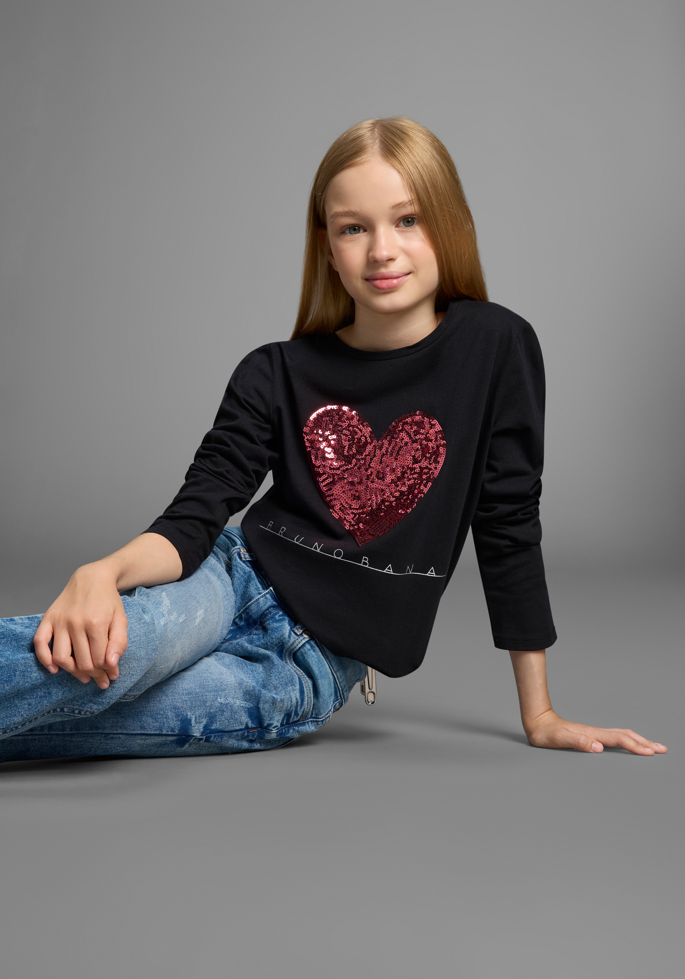 Bruno Banani Langarmshirt »WENDEN-Pailletten - Glitzerherz«, NEU! BRUNO BANANI für TEENS. Cooles Paillettenshirt