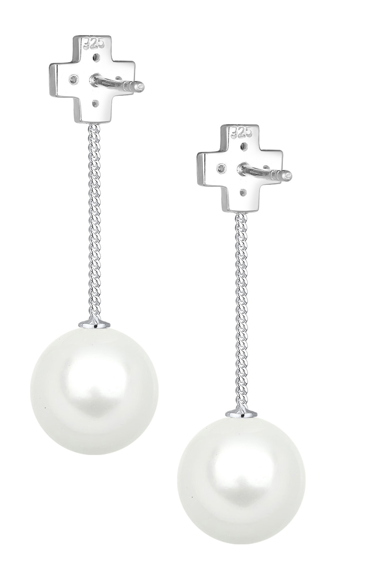 Elli Paar Ohrhänger »Kreuz Symbol Muschelkernperle Zirkonia 925 Silber«