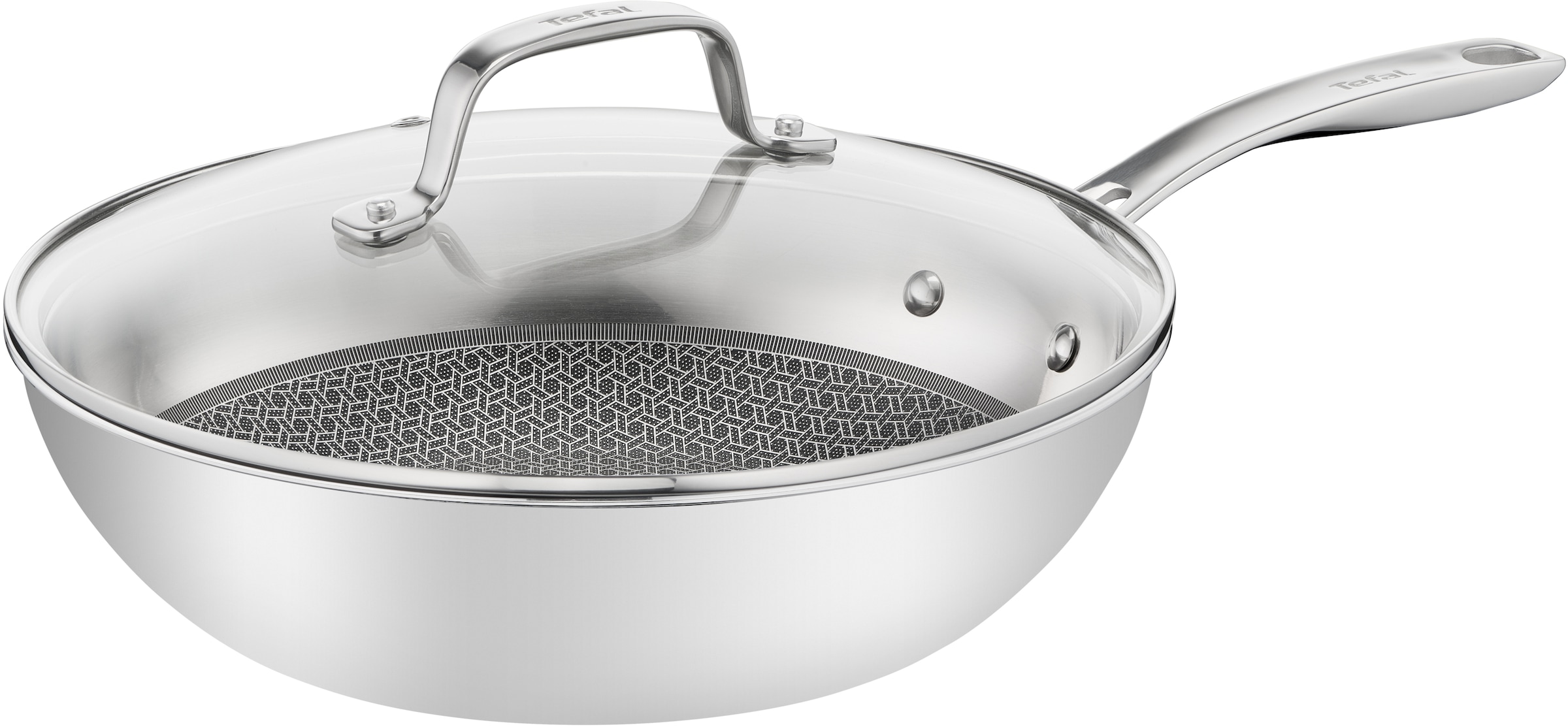 Tefal Wok "Eternal", Edelstahl 18/10, (1 tlg.), Triply3-Schicht-Material, Mesh-Beschichtung, alle Herdarten, Induktion