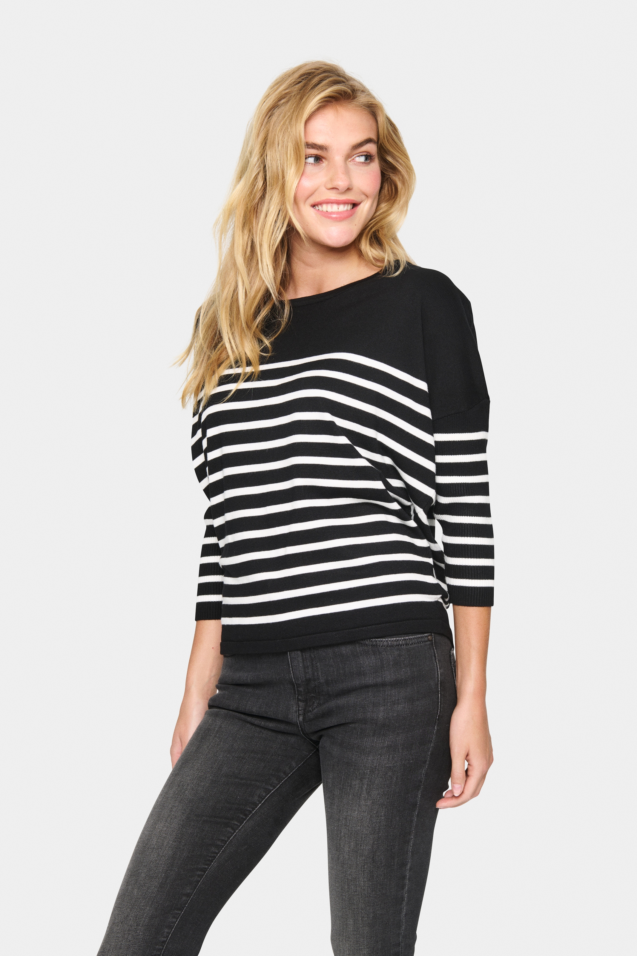 Saint Tropez Strickpullover "MilaSZ R-neck Stripe" Oversize Fit, Feinstrick günstig online kaufen