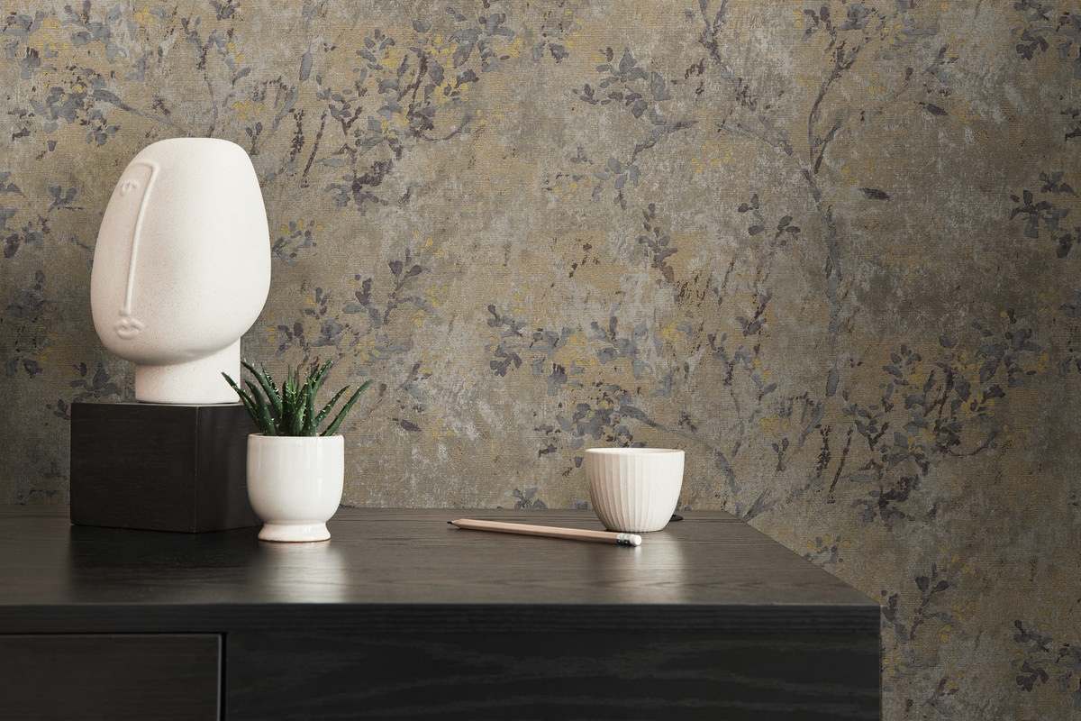living walls Vliestapete »Stories of Life hochwertige Blumenmuster Tapete Braun Gold«, floral-botanisch-Wald, Blumenranken Vliestapete leicht glänzend Tapeten Wohnzimmer modern