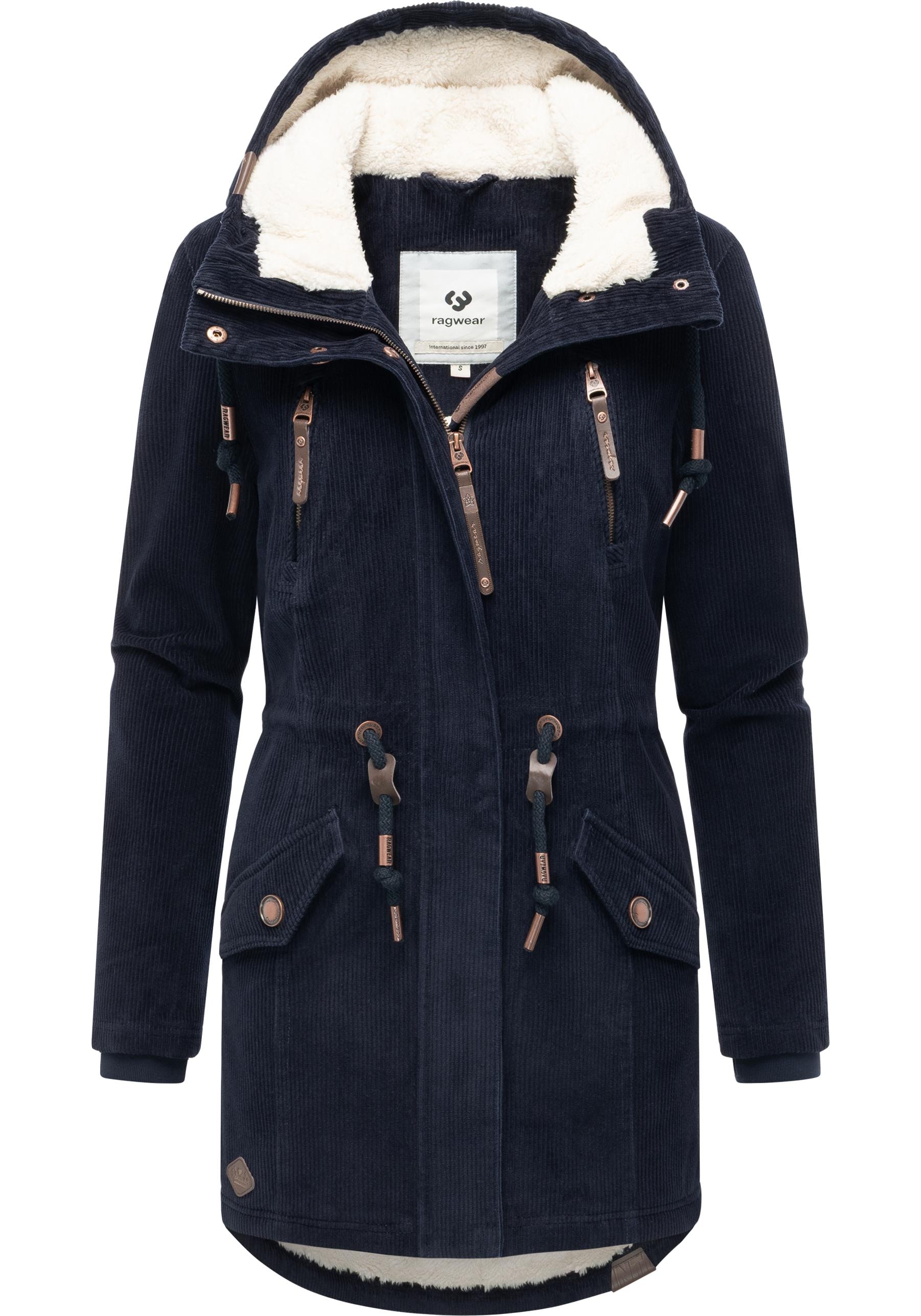 Ragwear Kurzmantel »Ellsie Cordy YOUMODO« Warmer Winterparka Kordmantel mit Taillenzugkordeln