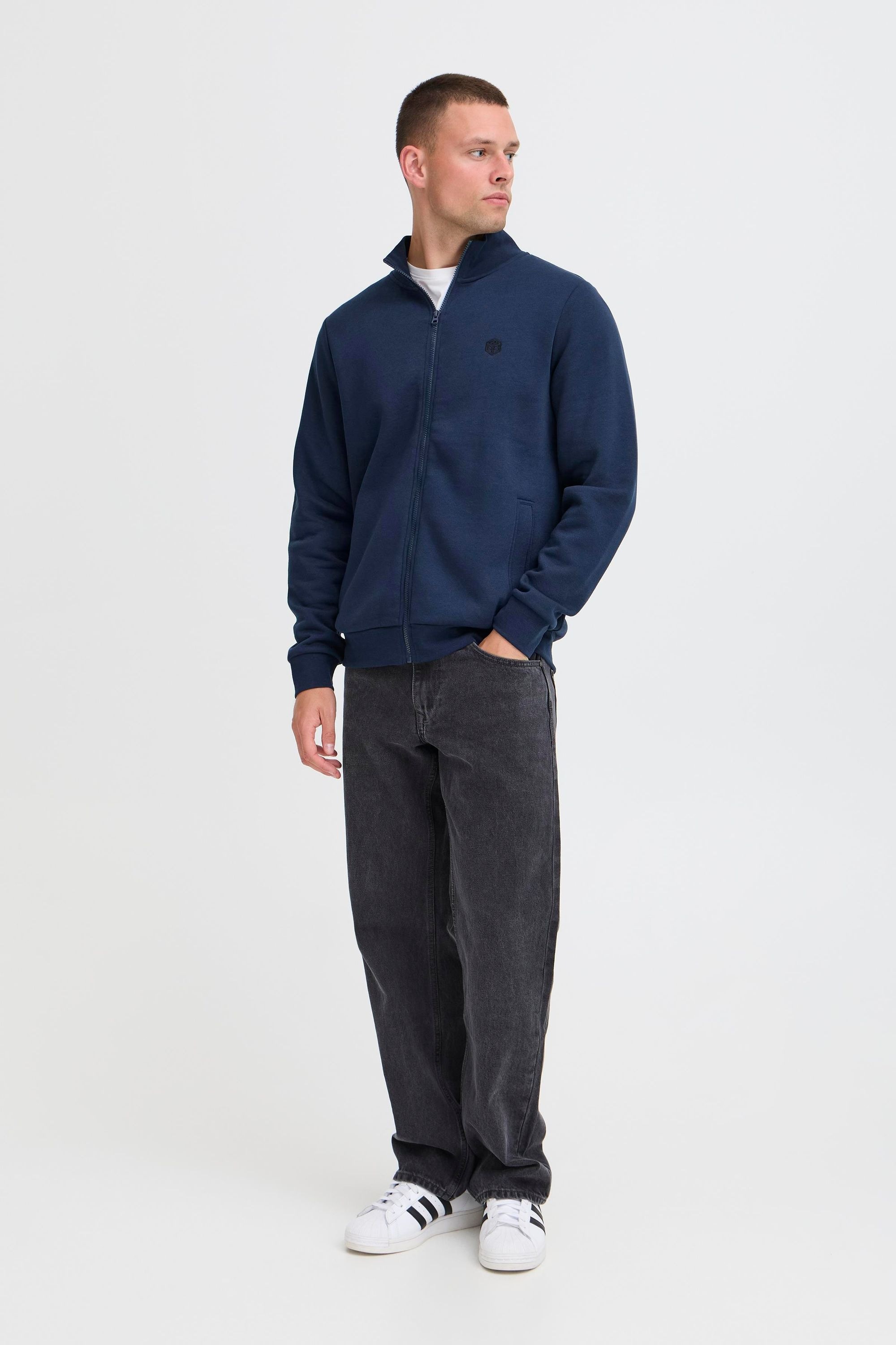 Sweatjacke BLEND "BHTomi", Herren, Gr. XXL, blau (marineblaus), Sweatware, 80% Polyester, 20% Baumwolle, unifarben, normal normal, hoch geschlossener Ausschnitt, Rippbündchen, Sweatjacken Sweatjacke, Basic Sweatjacke mit Taschen 5