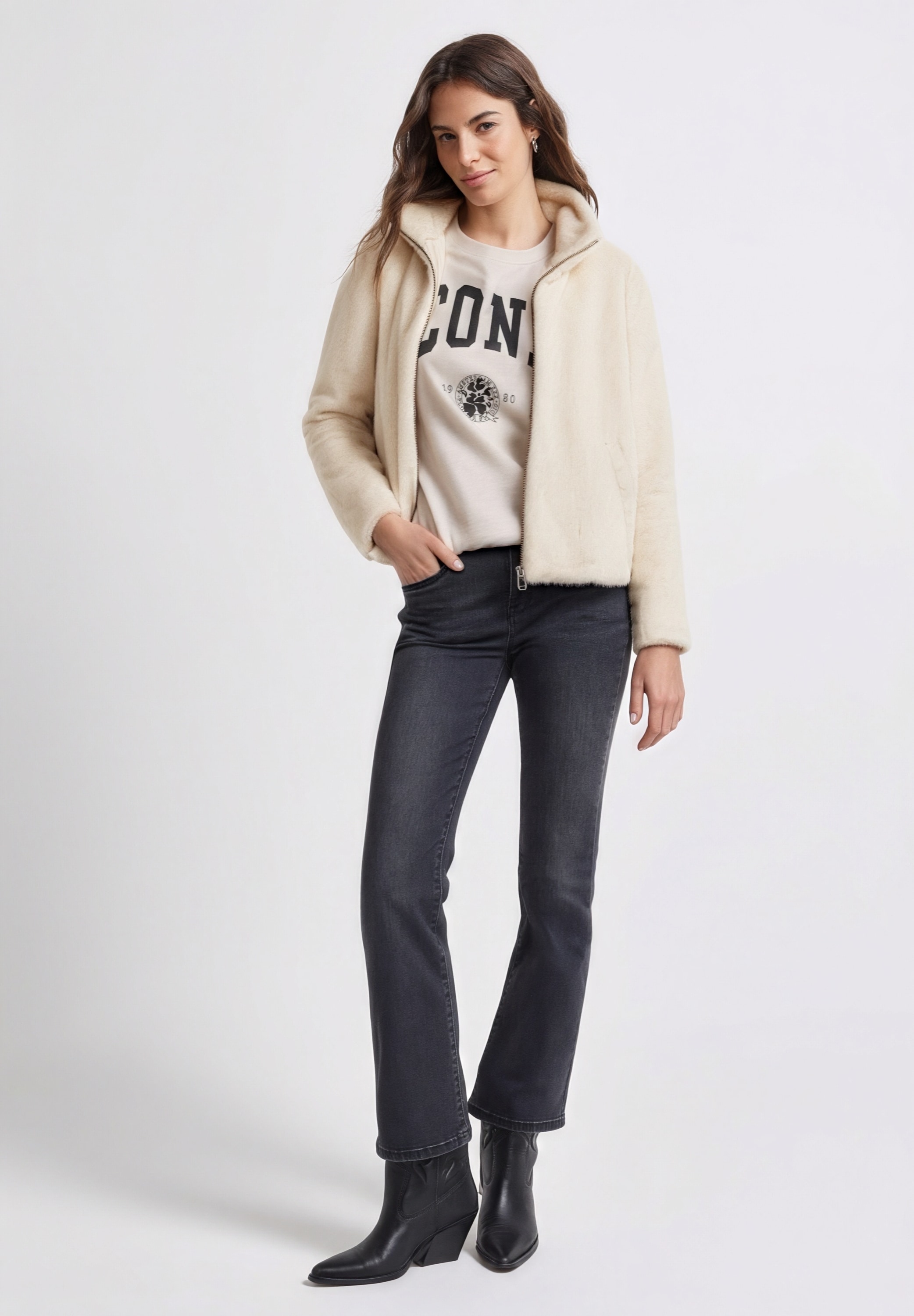 STREET ONE STUDIO Fellimitatjacke ohne Kapuze mit Tunnelzug am Saum