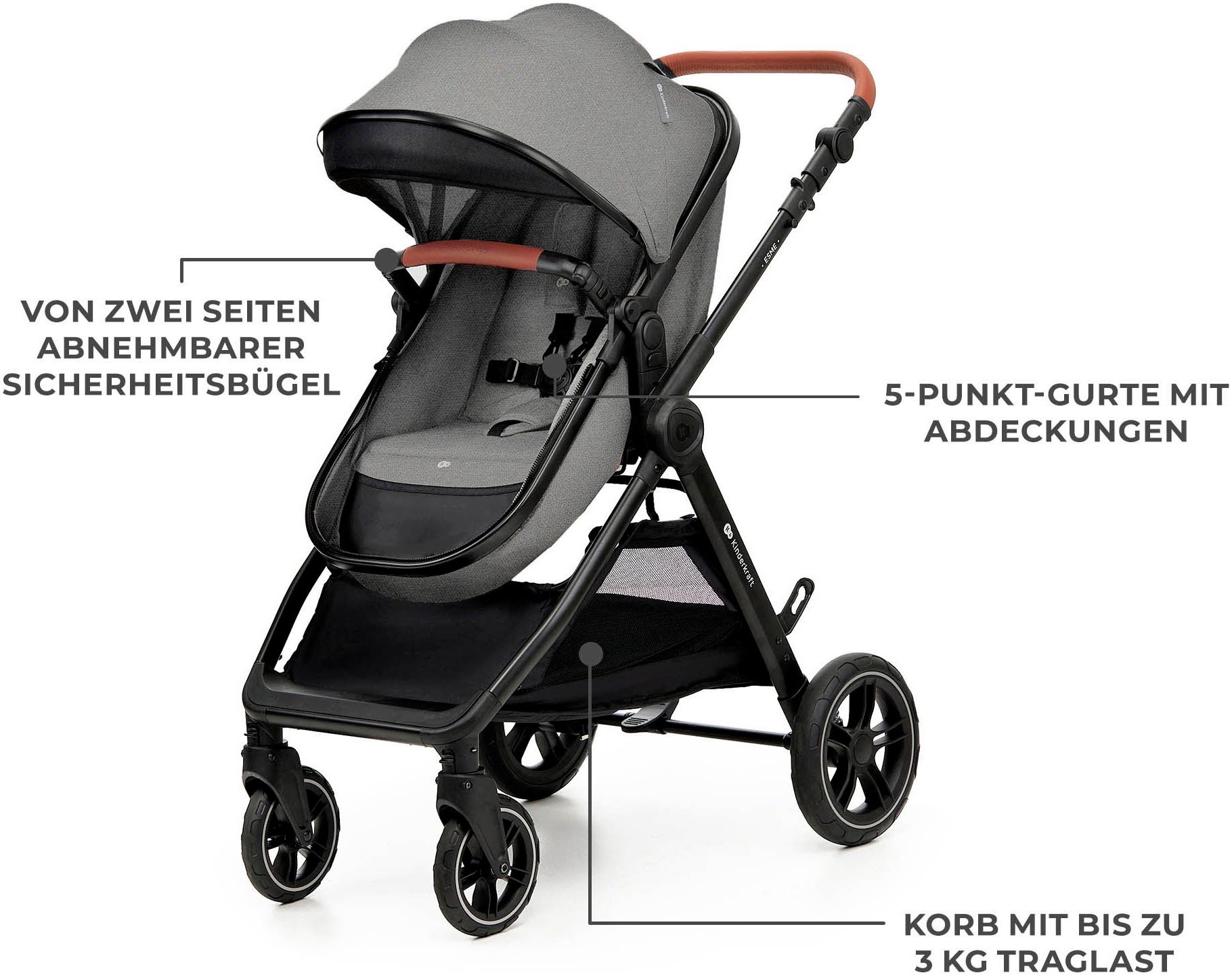 Thumbnail - Kinderkraft Kombi-Kinderwagen "ESME 3IN1" 25 kg inkl. Babyschale MINK PRO 2 i-Size (40–87 cm)