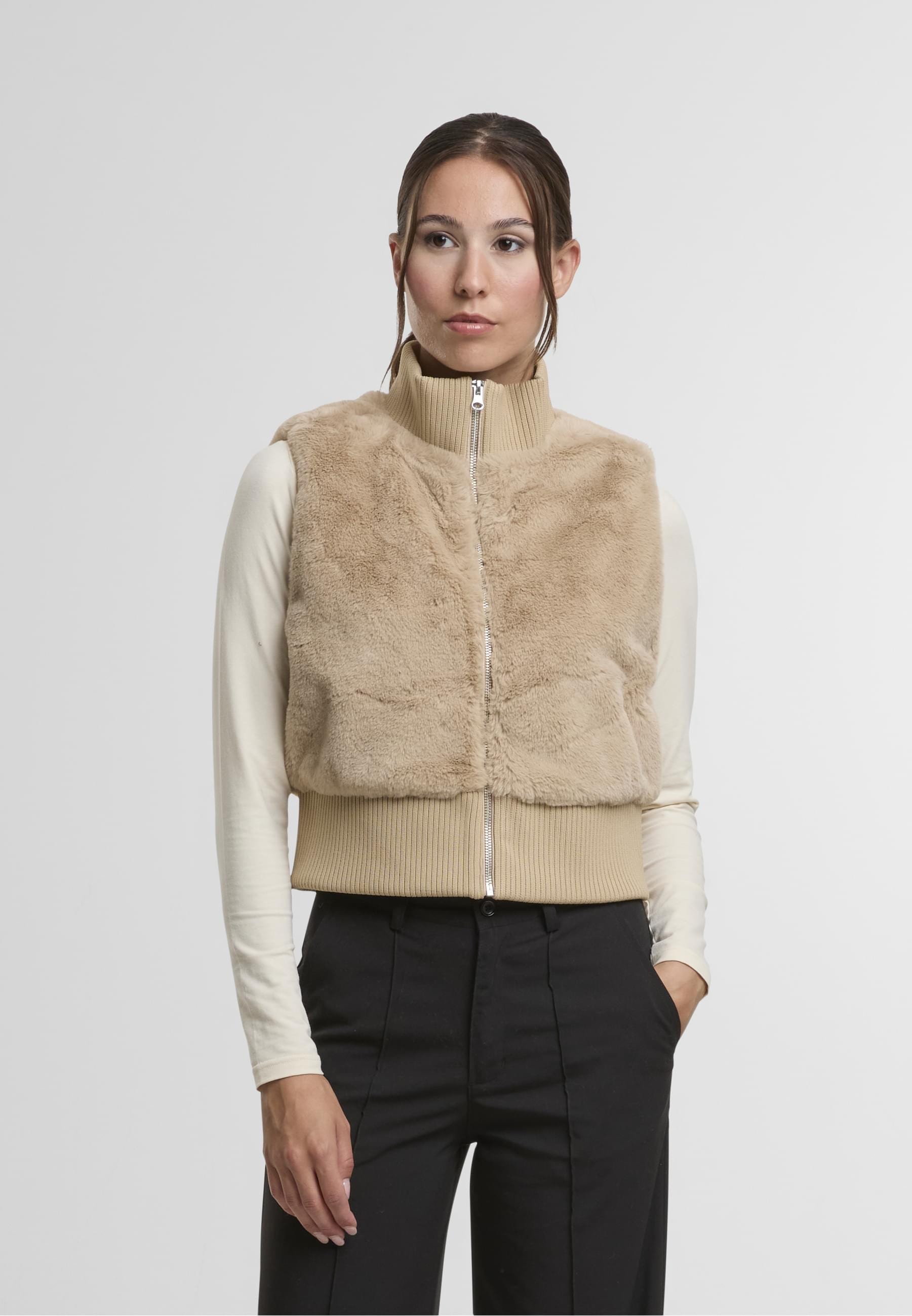 URBAN CLASSICS Steppweste »Urban Classics Ladies Cropped Faux Fur Vest«