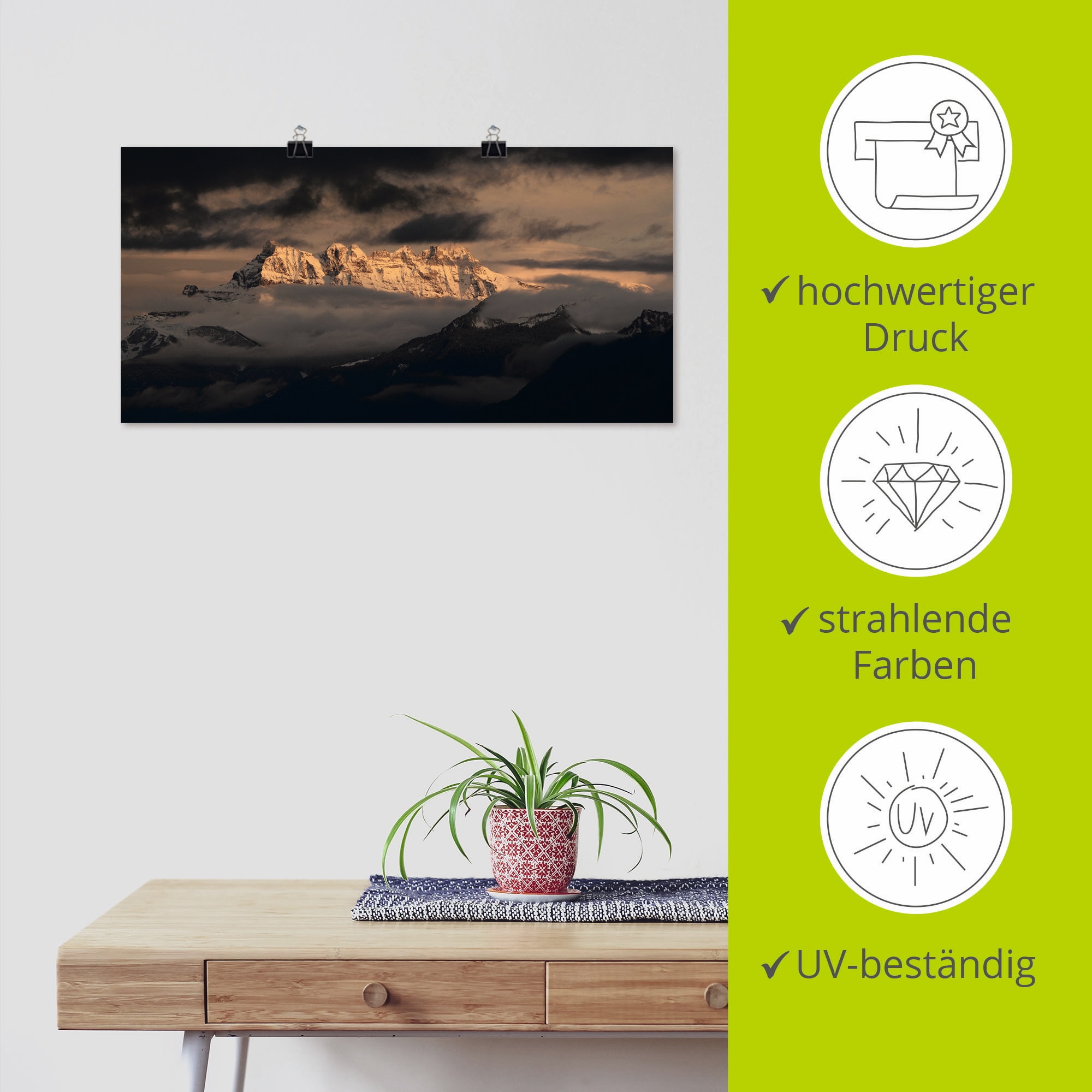 Artland Wandbild »Dents du Midi, Schweizer Berge«, Berge, (1 St.), als Leinwandbild, Poster in verschied. Größen
